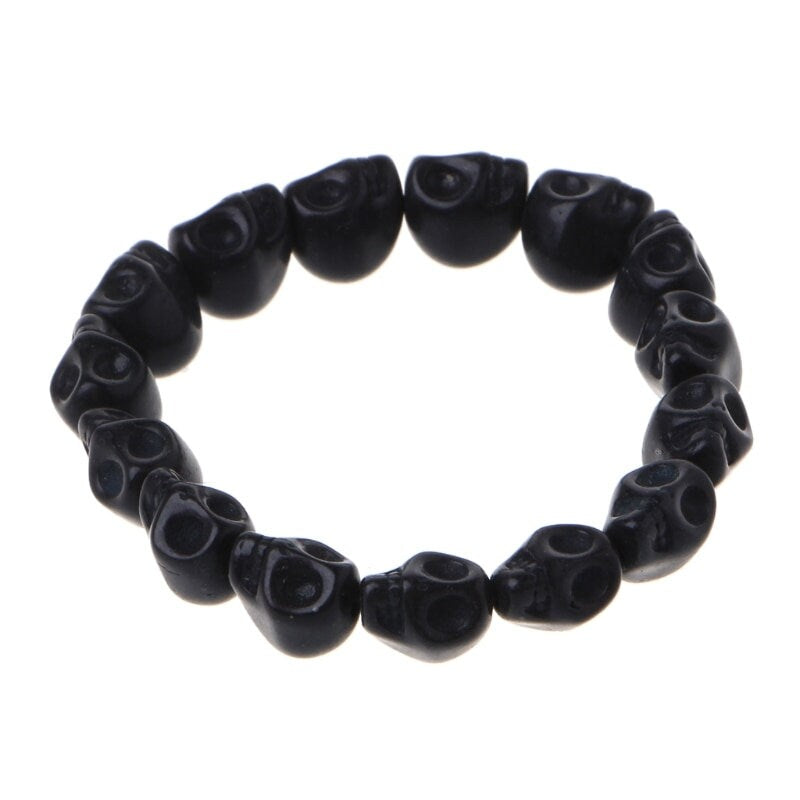 Black Skull Beads Bracelet, Skull Beads Bracelet, Men Bracelet, Mexican Jewelry, Calaveras Brazalete, Black Skull Wristband, Men Jewelry