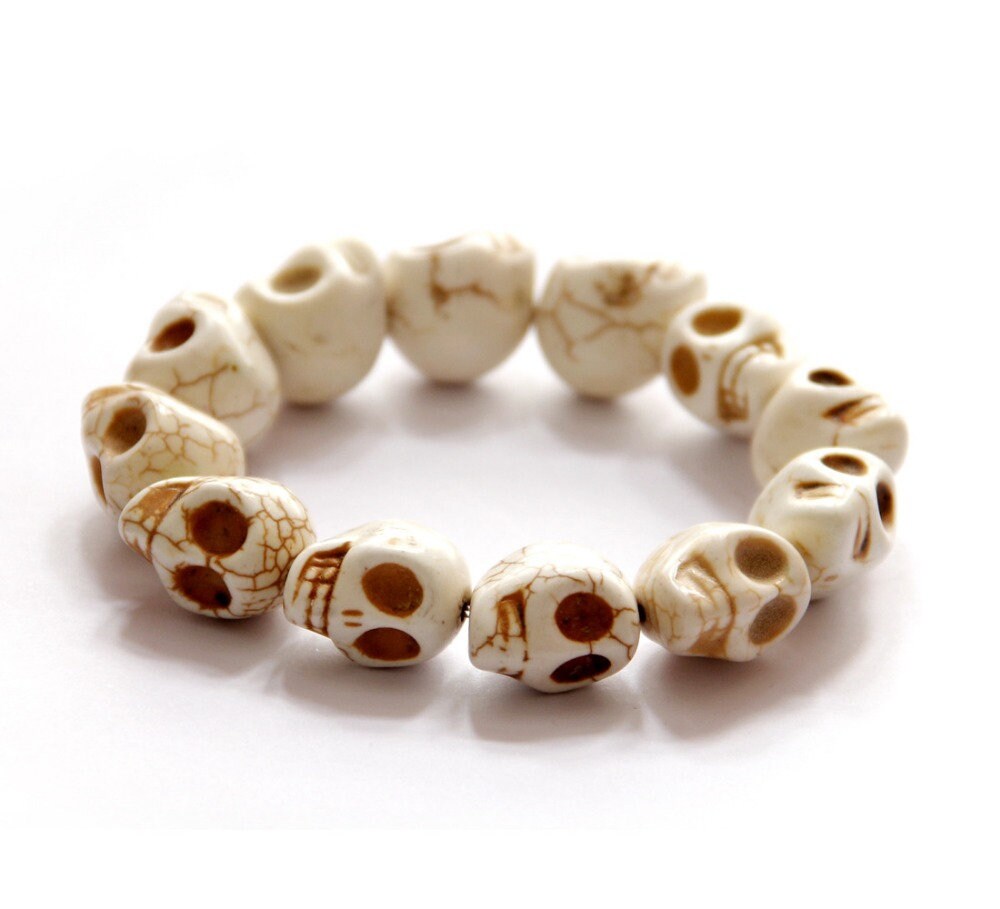 Skull Bracelet Set, Skull Beads Bracelets, Black skull Bracelet, Beige Skull Bracelet, Multicolor Skull Bracelet, Mexican Jewelry, Calaveras