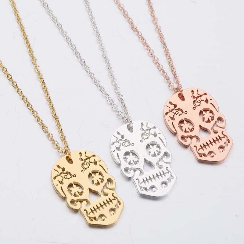Silver Skull Pendant and Necklace, Women Skull Jewelry, Skull Pendant, Day of the Dead, Sugar Skull Pendant, Mexican Jewelry, Silver Skull