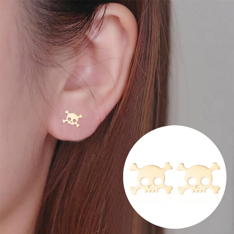 Rose Gold Skull Stud Earrings, Mini Skull Earrings, Women Stud Earrings, Skull Jewelry, Calavera Aretes de Mujer, Mexican Inspired Jewelry