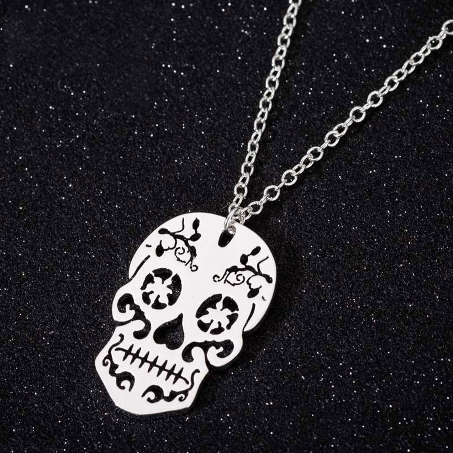 Silver Skull Pendant and Necklace, Women Skull Jewelry, Skull Pendant, Day of the Dead, Sugar Skull Pendant, Mexican Jewelry, Silver Skull