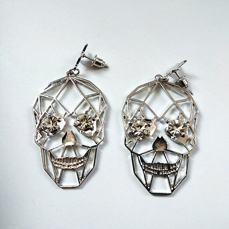Silver Skull Earrings Hollow Skeleton Fashion Statement Women Swinging Pendant Aretes Calavera de Mujer Color Plata Mexican Inspired Jewelry