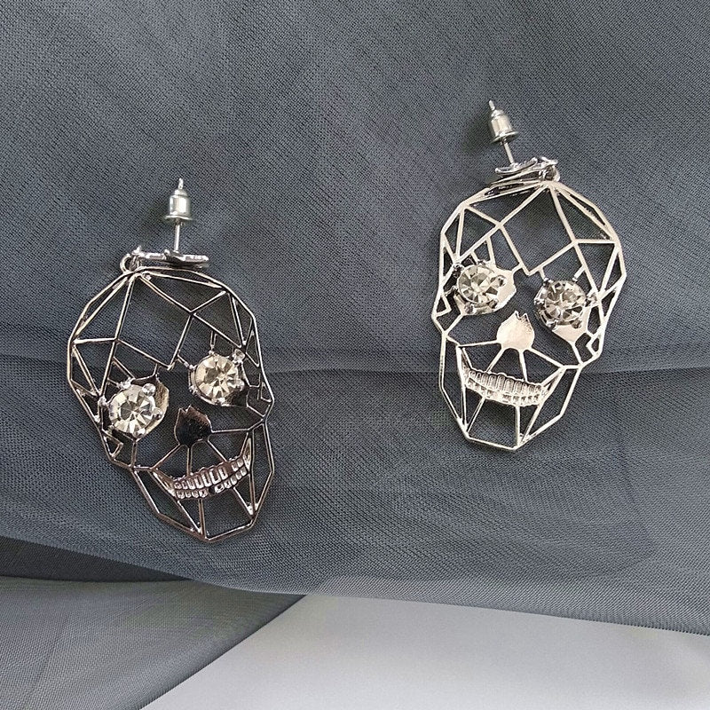 Silver Skull Earrings Hollow Skeleton Fashion Statement Women Swinging Pendant Aretes Calavera de Mujer Color Plata Mexican Inspired Jewelry
