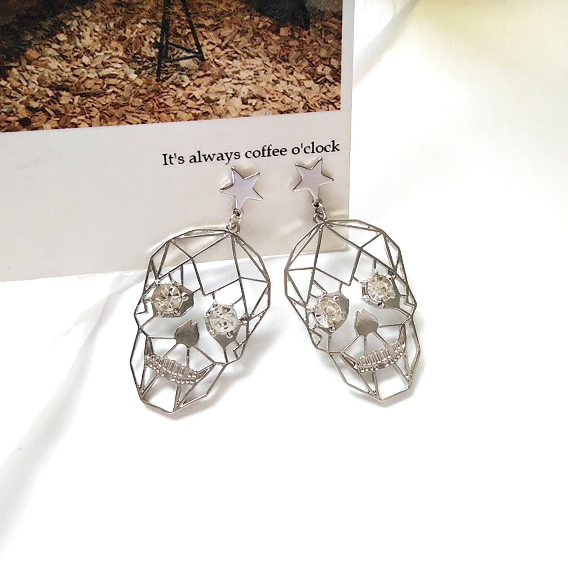 Silver Skull Earrings Hollow Skeleton Fashion Statement Women Swinging Pendant Aretes Calavera de Mujer Color Plata Mexican Inspired Jewelry