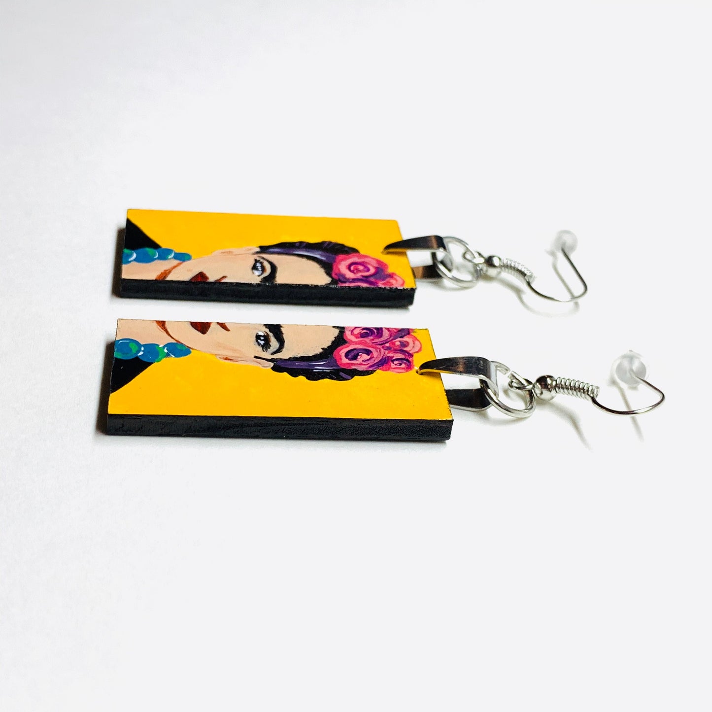 Yellow Floral Frida Earrings Hand Painted Frida Inspired Earrings Girl Dangle Drop Earrings Mexican Jewelry Artwear Earrings Mujer Aretes