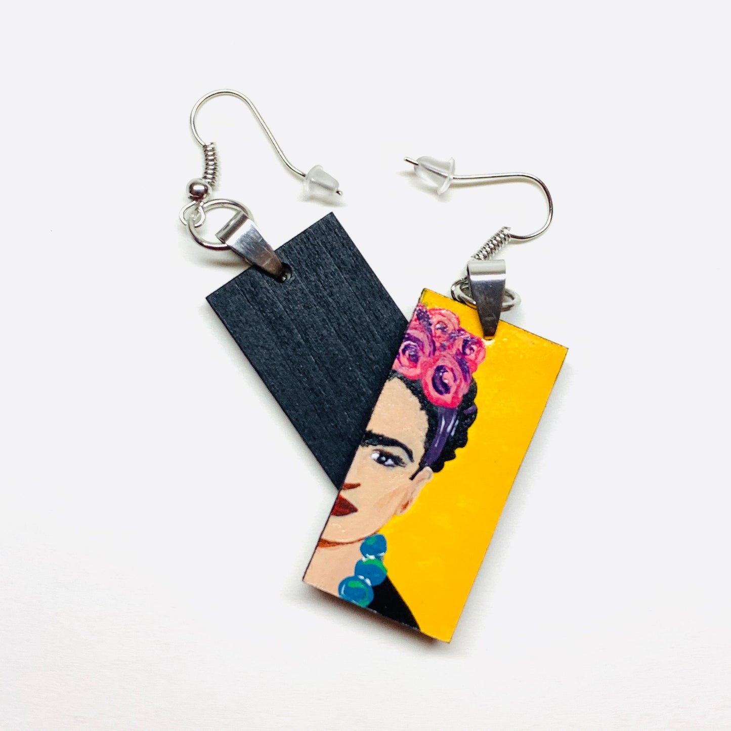 Yellow Floral Frida Earrings Hand Painted Frida Inspired Earrings Girl Dangle Drop Earrings Mexican Jewelry Artwear Earrings Mujer Aretes