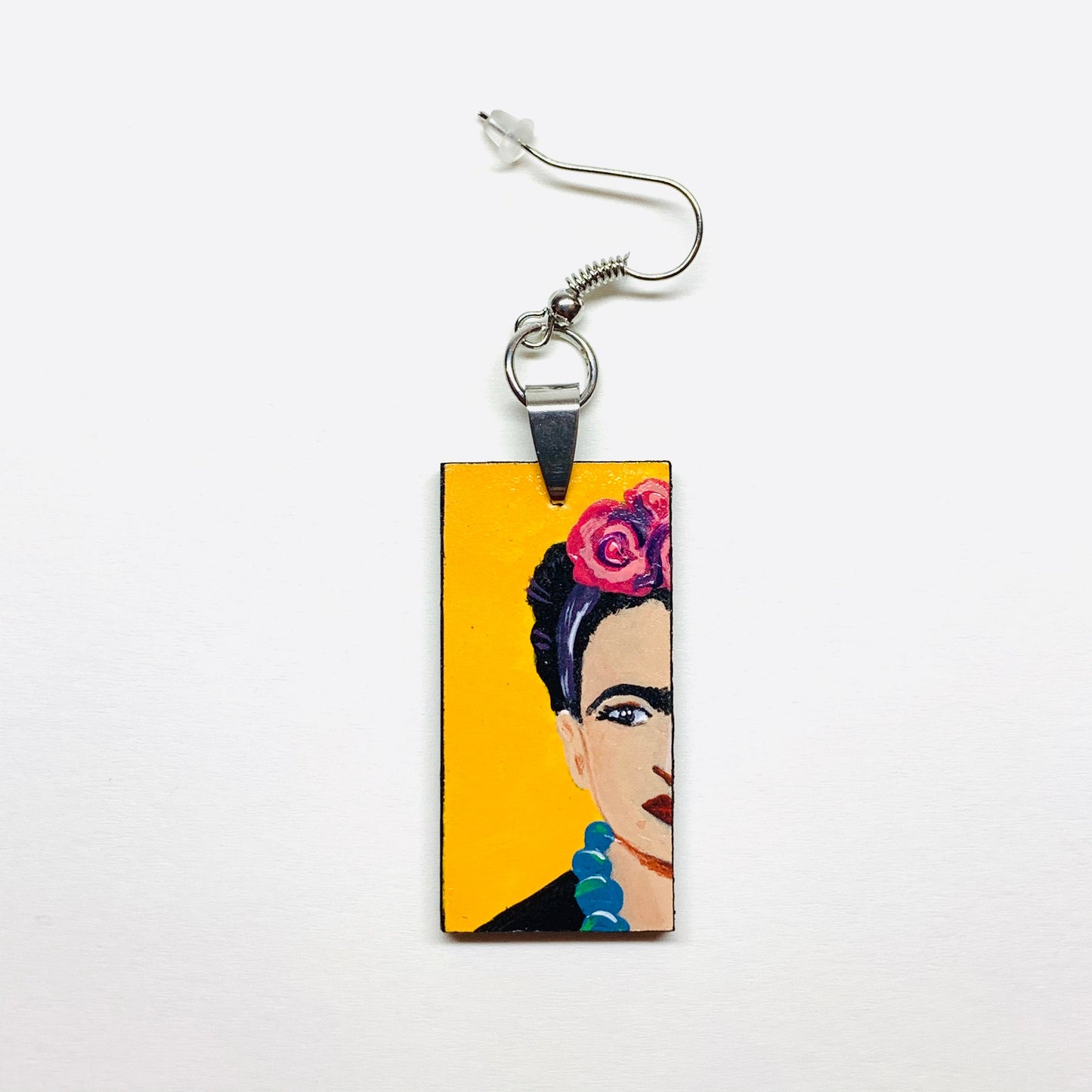 Yellow Floral Frida Earrings Hand Painted Frida Inspired Earrings Girl Dangle Drop Earrings Mexican Jewelry Artwear Earrings Mujer Aretes