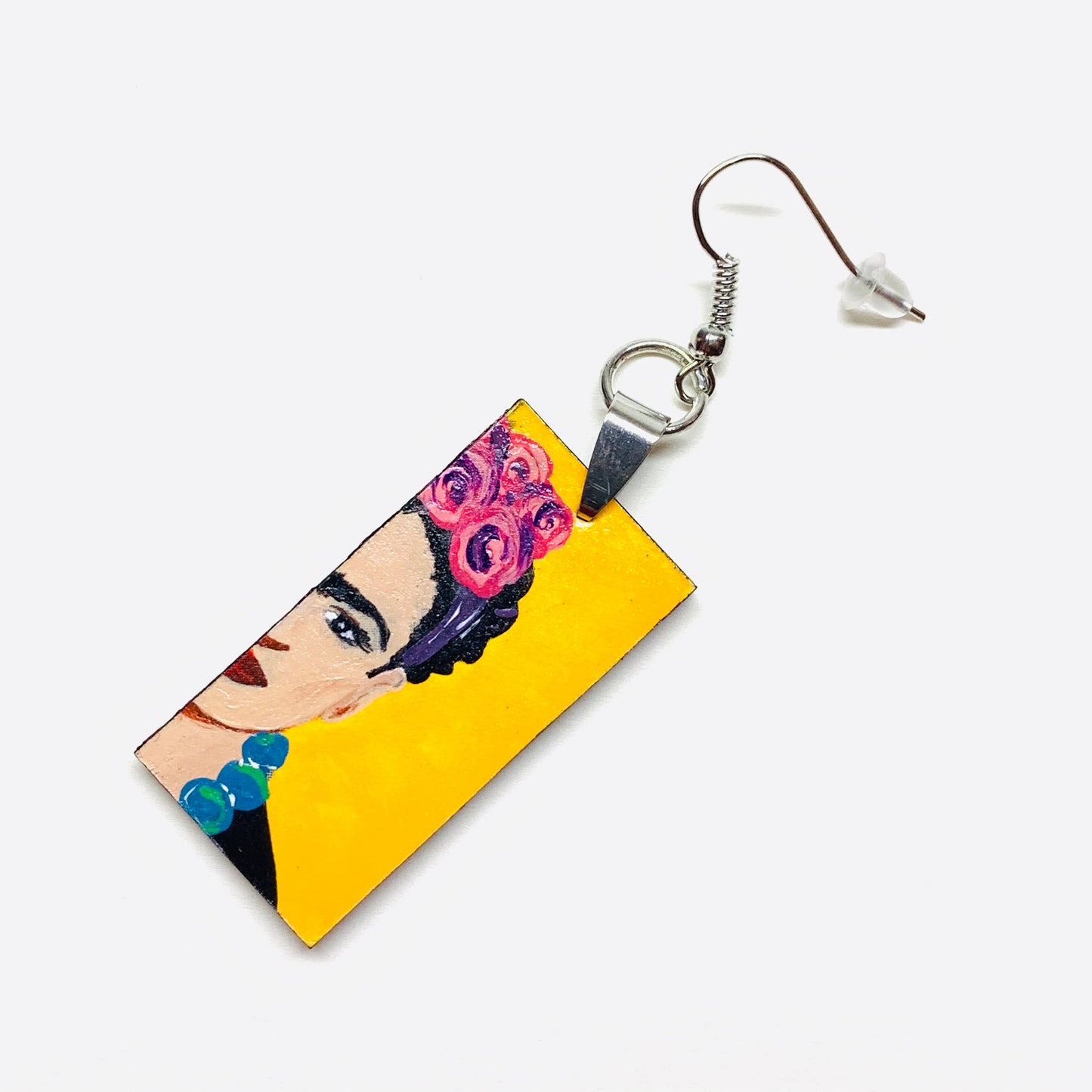Yellow Floral Frida Earrings Hand Painted Frida Inspired Earrings Girl Dangle Drop Earrings Mexican Jewelry Artwear Earrings Mujer Aretes