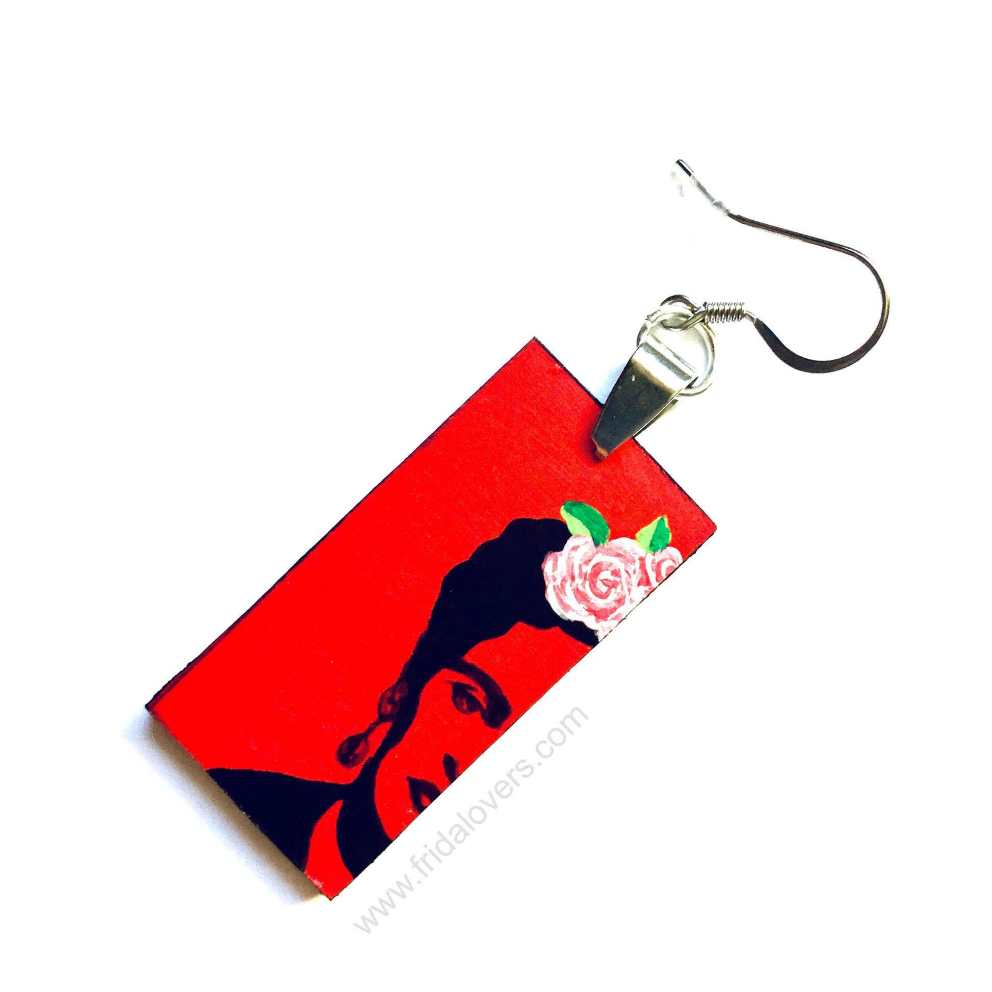 Red Frida Earrings Hand Painted Wooden Frida Earrings Stencil Art Women Dangle Earrings Mexican Jewelry Birthday Fridalovers Gift Fridamania
