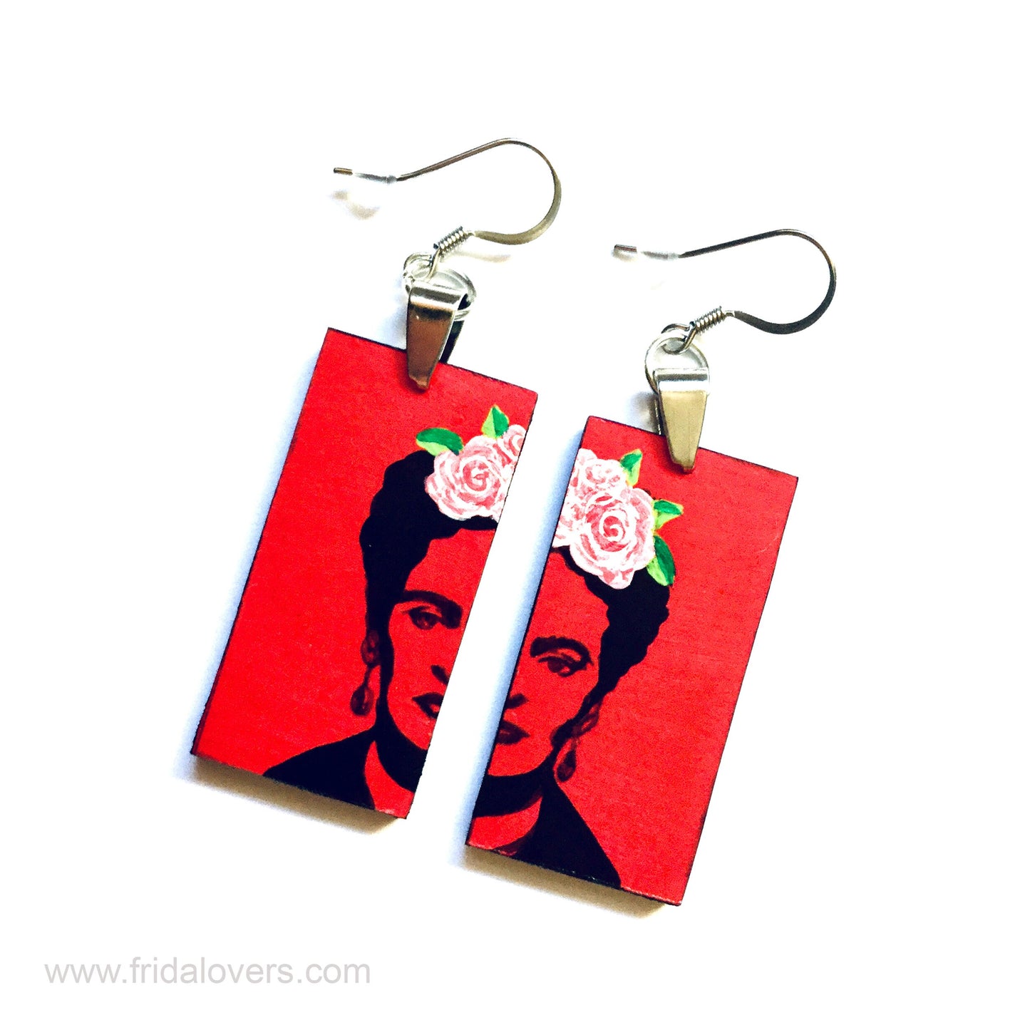 Red Frida Earrings Hand Painted Wooden Frida Earrings Stencil Art Women Dangle Earrings Mexican Jewelry Birthday Fridalovers Gift Fridamania