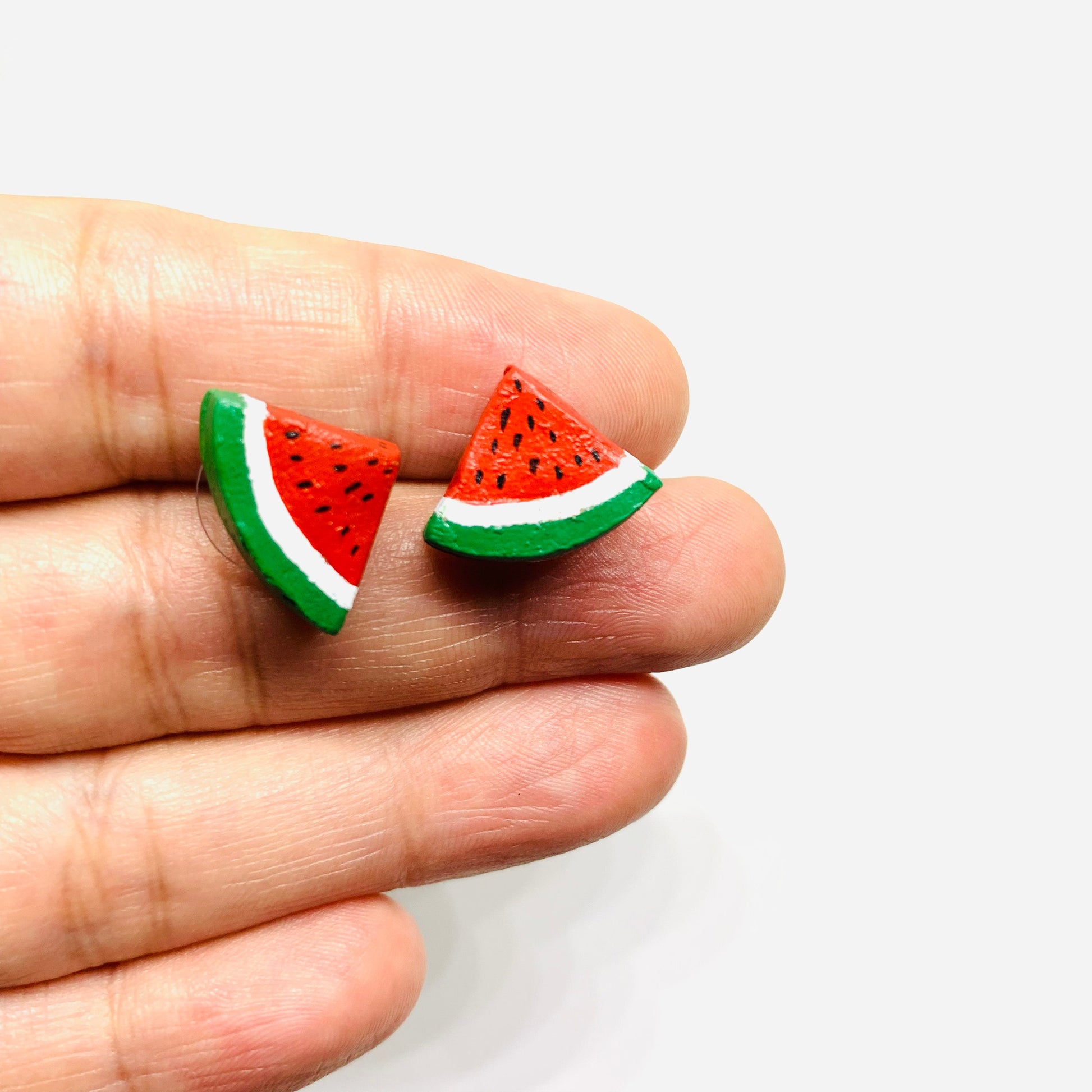 Watermelon Fruit Earrings Clay Jewelry Mexico Colors Summer Fashion Girls Women Studs Wearable ArtToWear Gift Aretes Sandia Mujer Claywelry