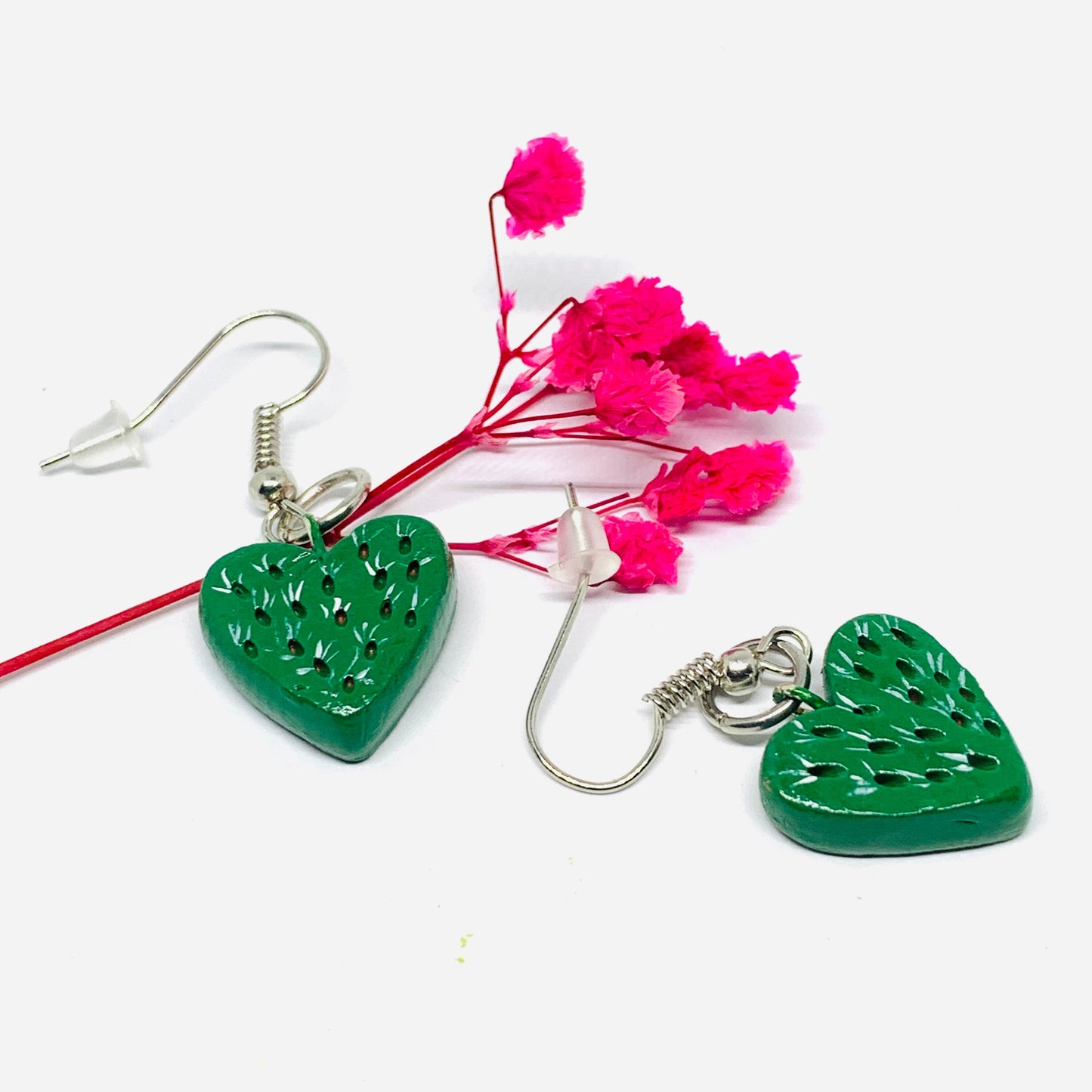Charming Cactus Heart Clay Earrings Mexico MexiChic Girl Women Fashion Summer Jewelry WearableArt Aretes Gift Corazon Nopal Mujer Claywelry