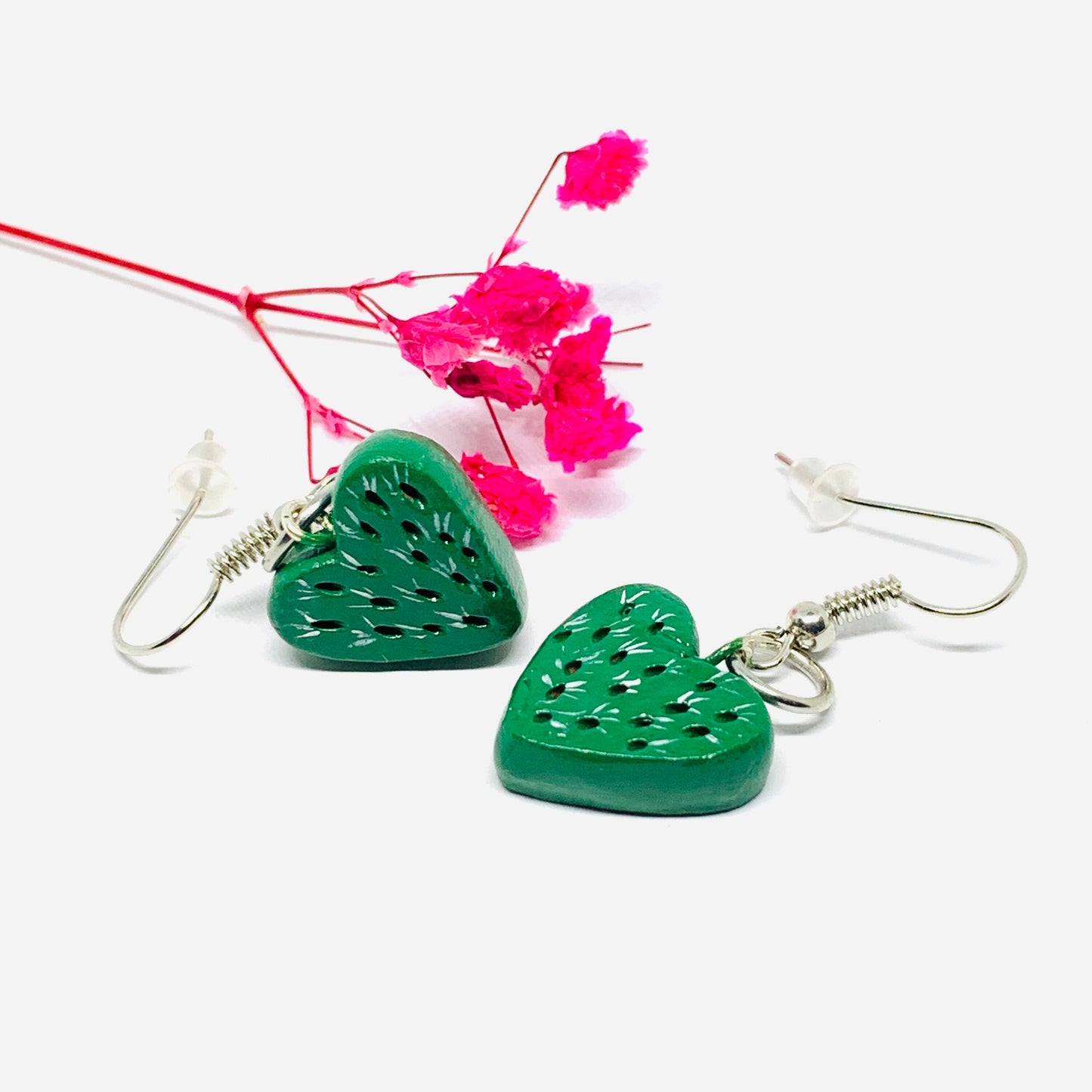 Charming Cactus Heart Clay Earrings Mexico MexiChic Girl Women Fashion Summer Jewelry WearableArt Aretes Gift Corazon Nopal Mujer Claywelry