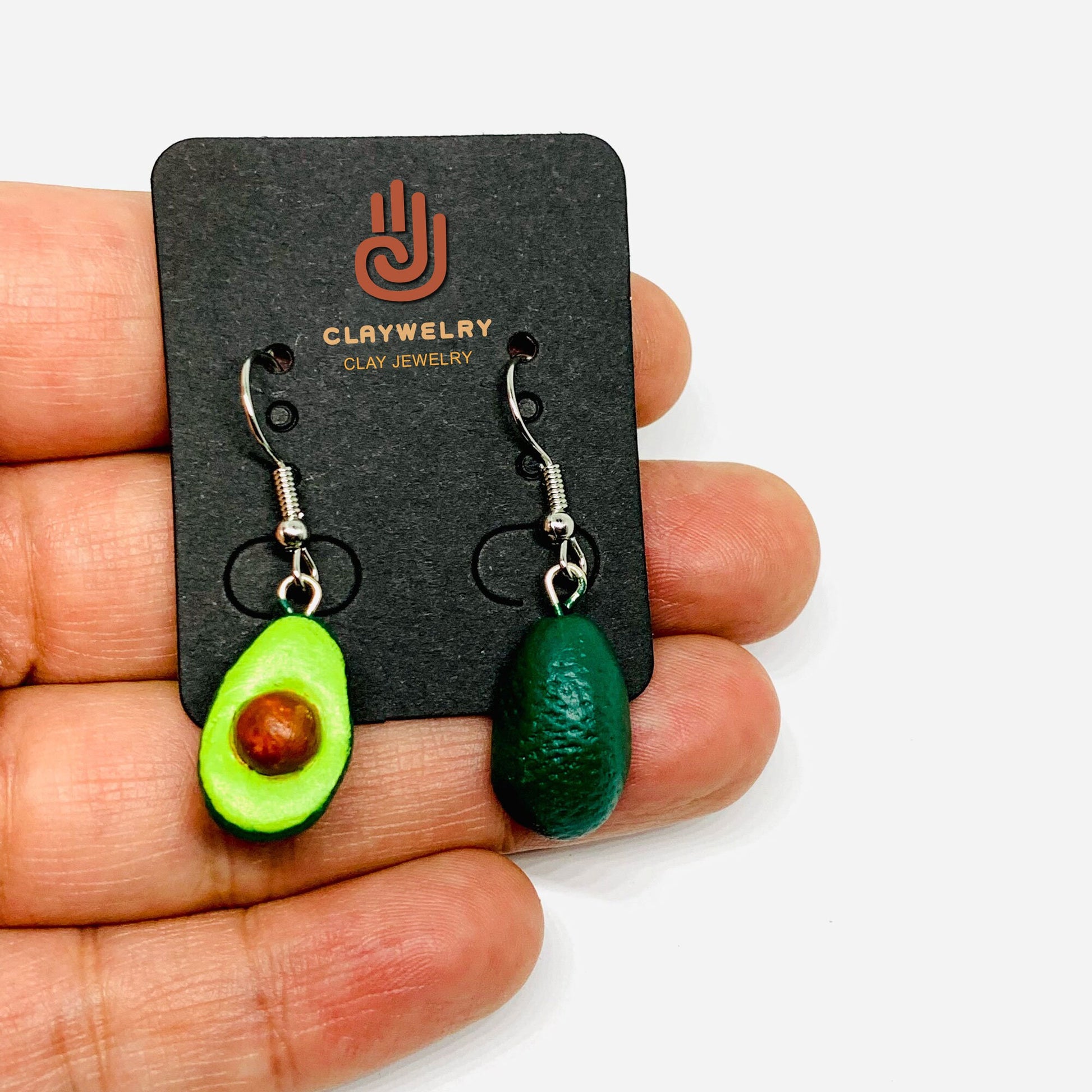 Avocado Clay Earrings Artisan Handmade Jewelry Mexico FolkArt Wearable Art Girls Women Fashion Summer Aretes Barro Aguacate Aretes Claywelry