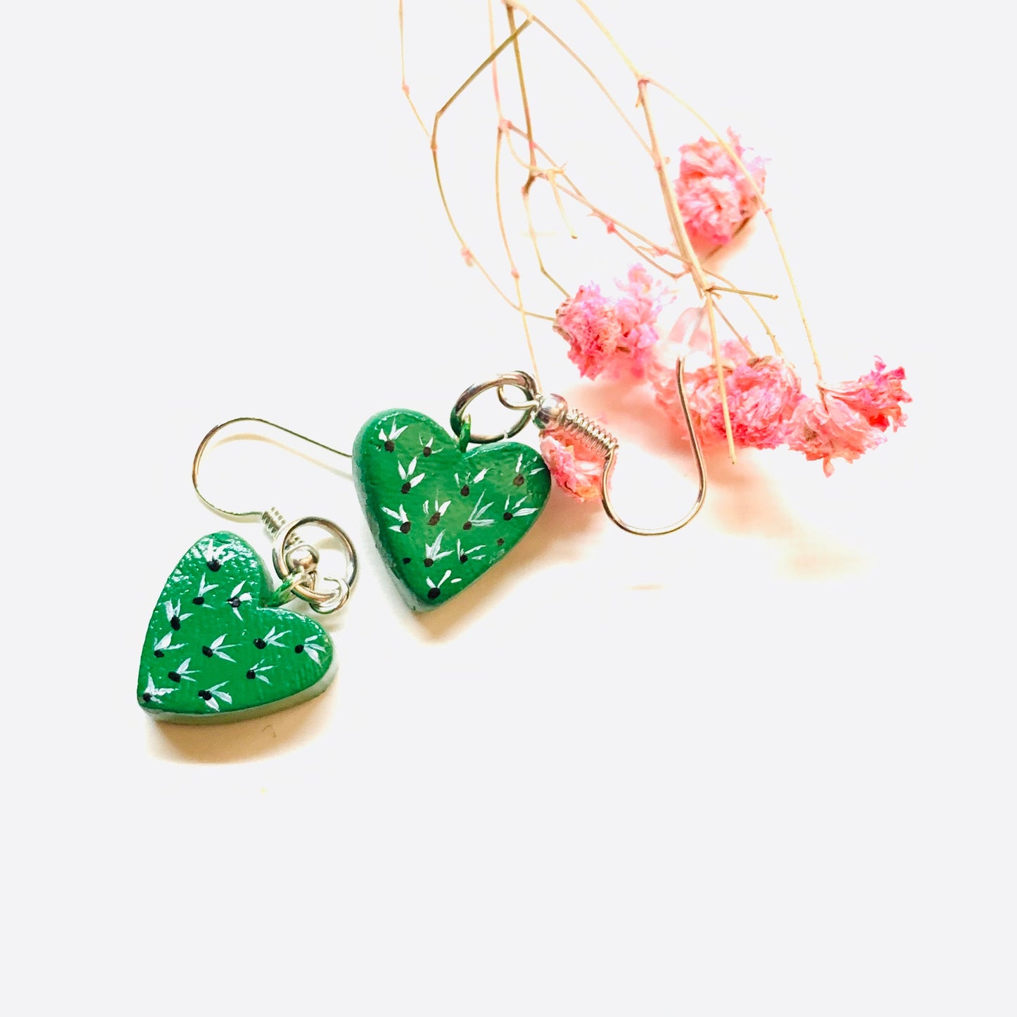 Cactus Heart Clay Earrings Hearty Nopales Jewelry Mexico Folk Art Wearable Art Casual Fashion Girls Women Gift Claywelry Aretes Nopal Mujer