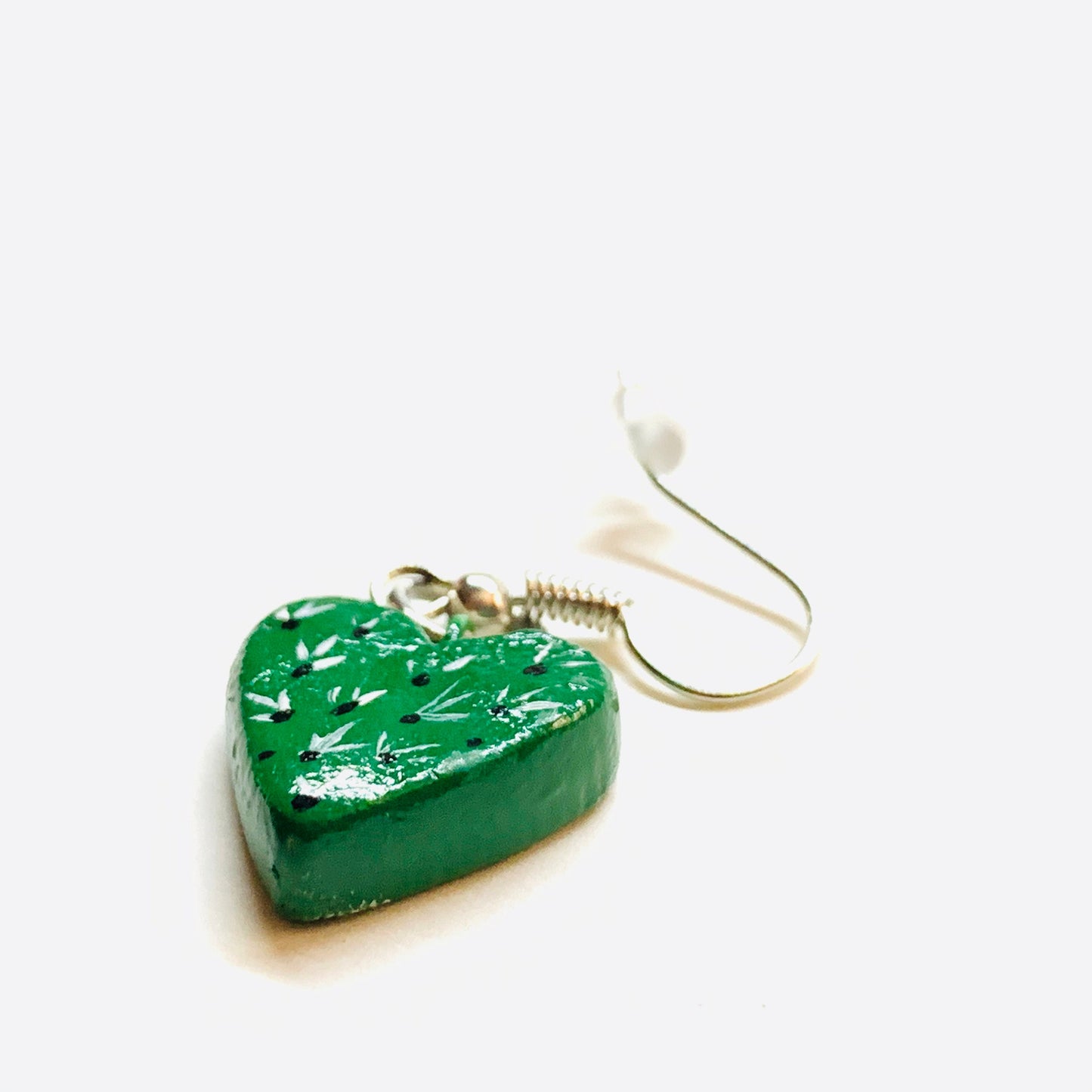 Cactus Heart Clay Earrings Hearty Nopales Jewelry Mexico Folk Art Wearable Art Casual Fashion Girls Women Gift Claywelry Aretes Nopal Mujer