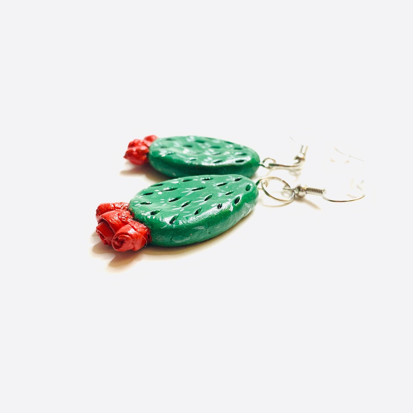 Glamorous Carved Cactus Earrings Clay Jewelry Mexico Red Flowers Folk ArtWear Fashion Summer Girls Women Gift Aretes Nopales Mujer Claywelry