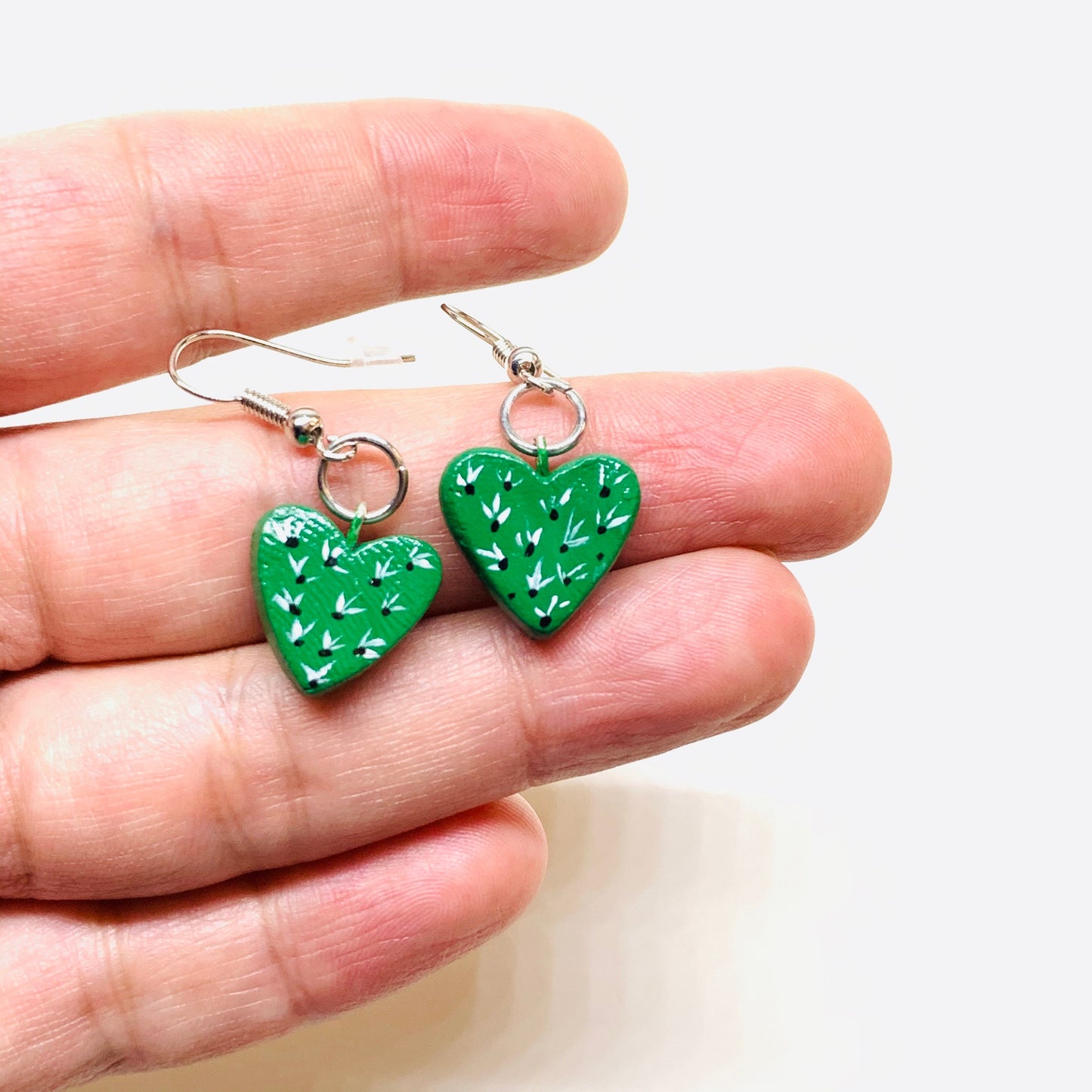 Cactus Heart Clay Earrings Hearty Nopales Jewelry Mexico Folk Art Wearable Art Casual Fashion Girls Women Gift Claywelry Aretes Nopal Mujer