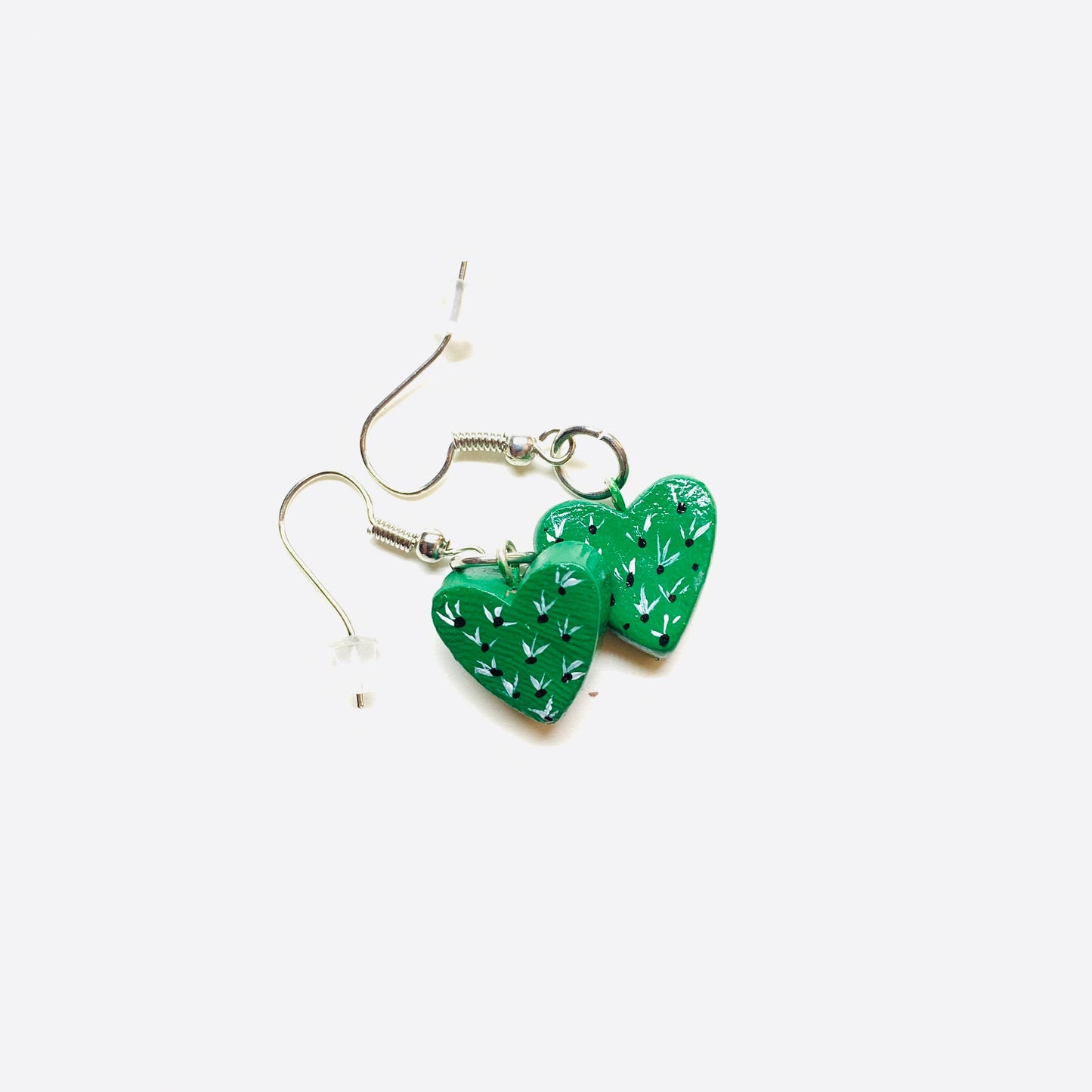 Cactus Heart Clay Earrings Hearty Nopales Jewelry Mexico Folk Art Wearable Art Casual Fashion Girls Women Gift Claywelry Aretes Nopal Mujer