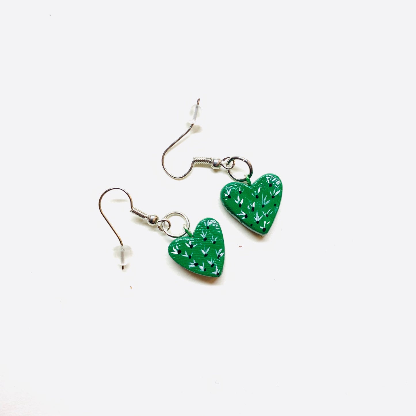 Cactus Heart Clay Earrings Hearty Nopales Jewelry Mexico Folk Art Wearable Art Casual Fashion Girls Women Gift Claywelry Aretes Nopal Mujer