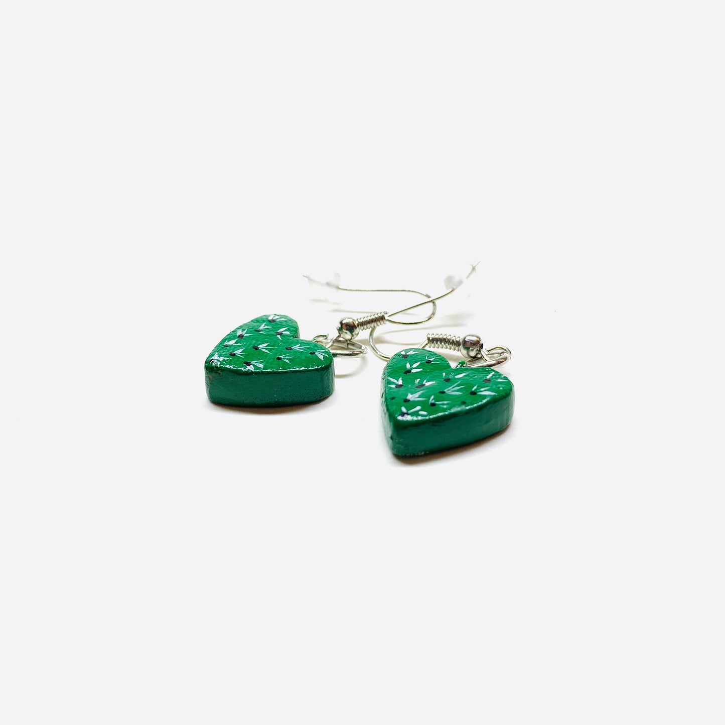 Cactus Heart Clay Earrings Hearty Nopales Jewelry Mexico Folk Art Wearable Art Casual Fashion Girls Women Gift Claywelry Aretes Nopal Mujer