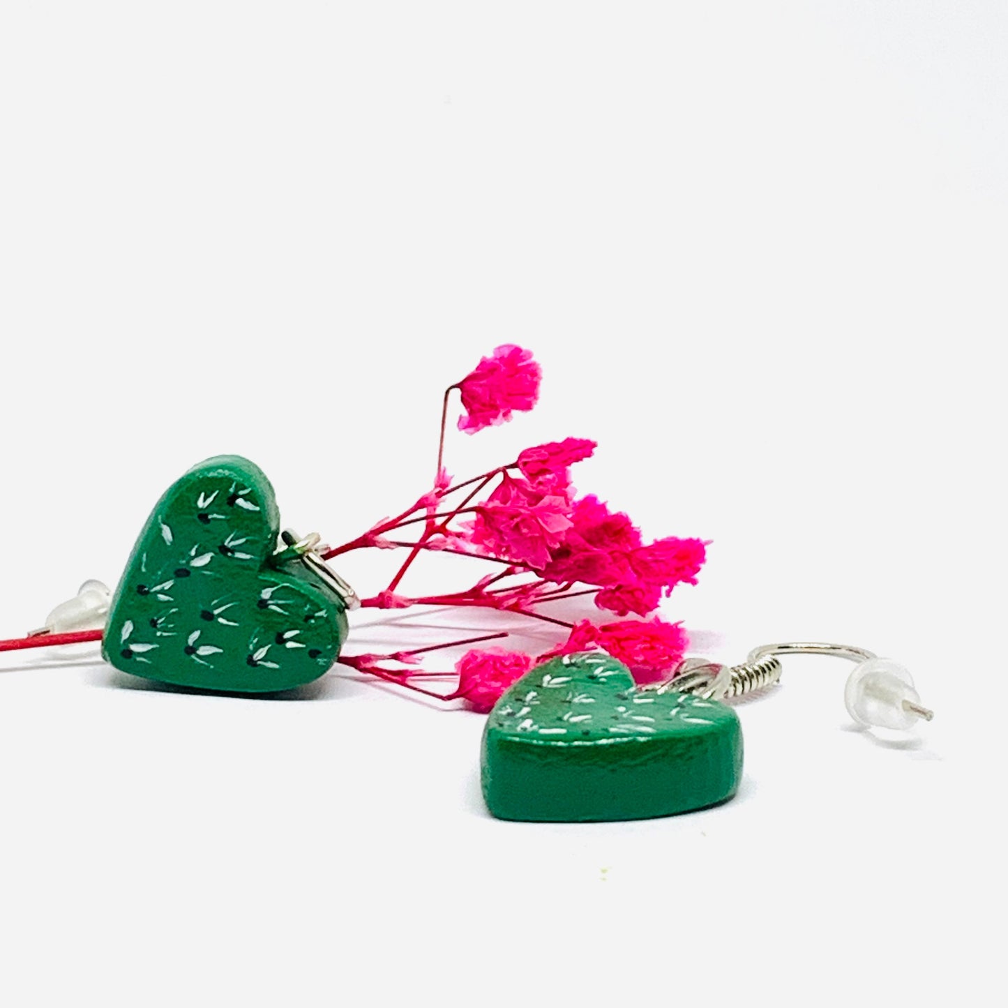 Cactus Heart Clay Earrings Hearty Nopales Jewelry Mexico Folk Art Wearable Art Casual Fashion Girls Women Gift Claywelry Aretes Nopal Mujer