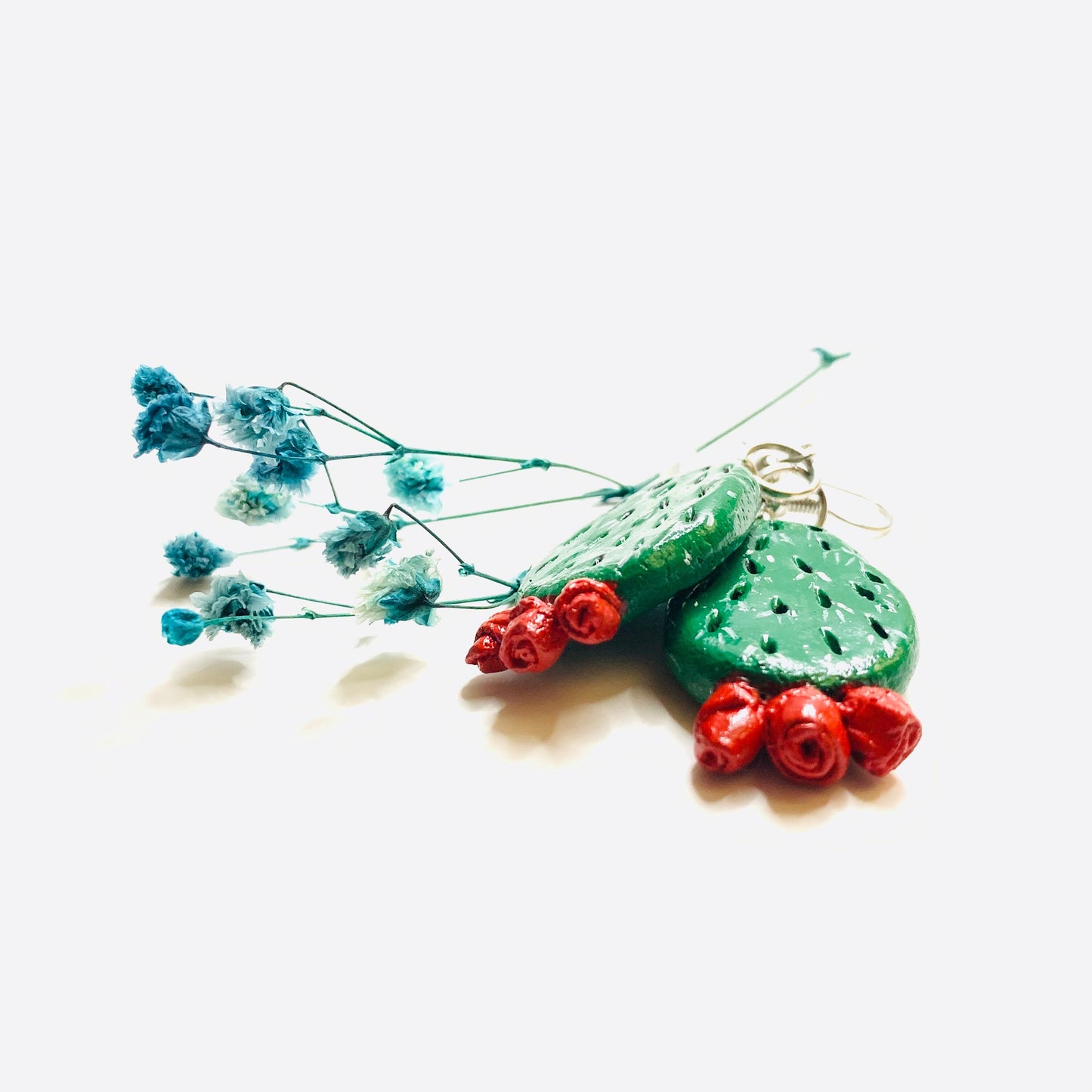 Glamorous Carved Cactus Earrings Clay Jewelry Mexico Red Flowers Folk ArtWear Fashion Summer Girls Women Gift Aretes Nopales Mujer Claywelry