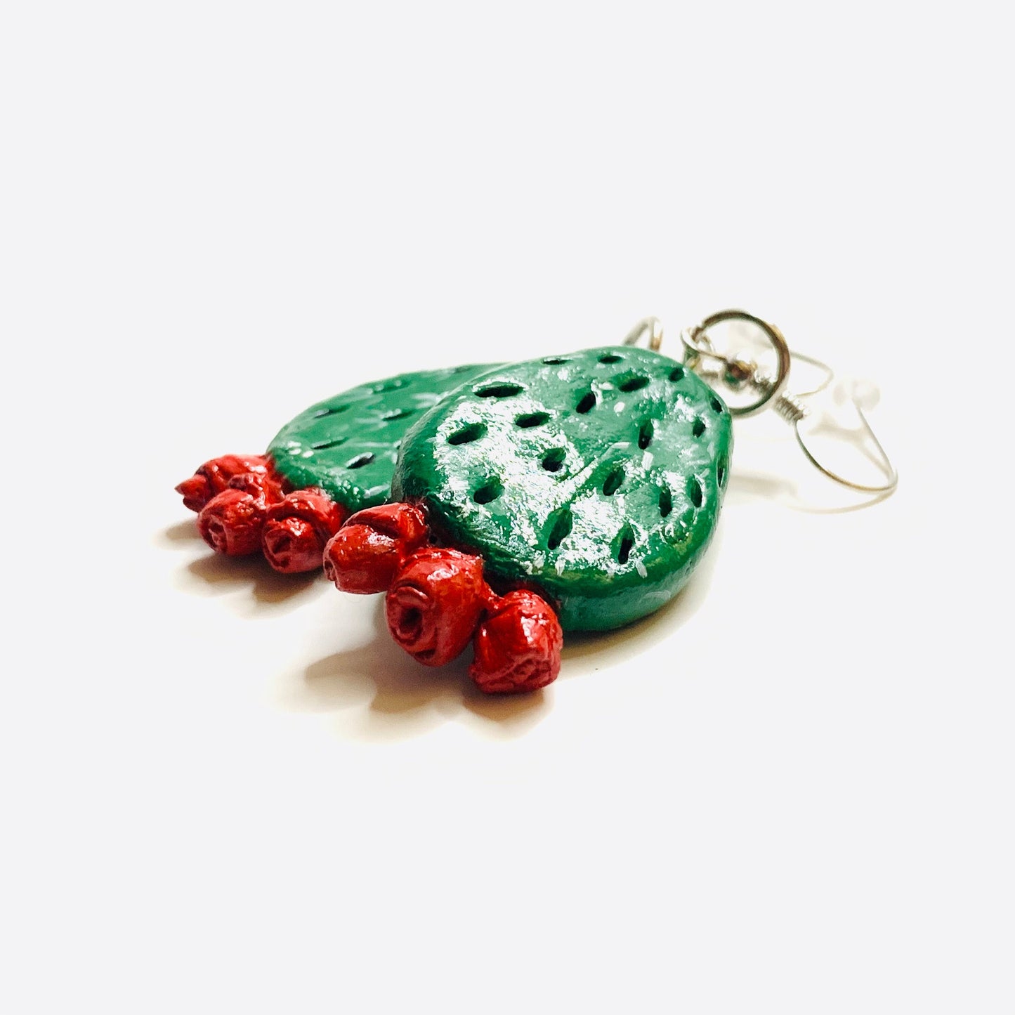 Glamorous Carved Cactus Earrings Clay Jewelry Mexico Red Flowers Folk ArtWear Fashion Summer Girls Women Gift Aretes Nopales Mujer Claywelry