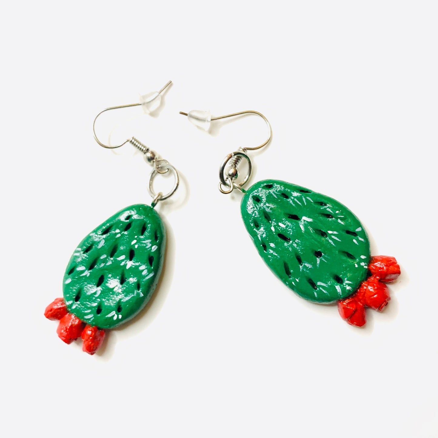 Glamorous Carved Cactus Earrings Clay Jewelry Mexico Red Flowers Folk ArtWear Fashion Summer Girls Women Gift Aretes Nopales Mujer Claywelry
