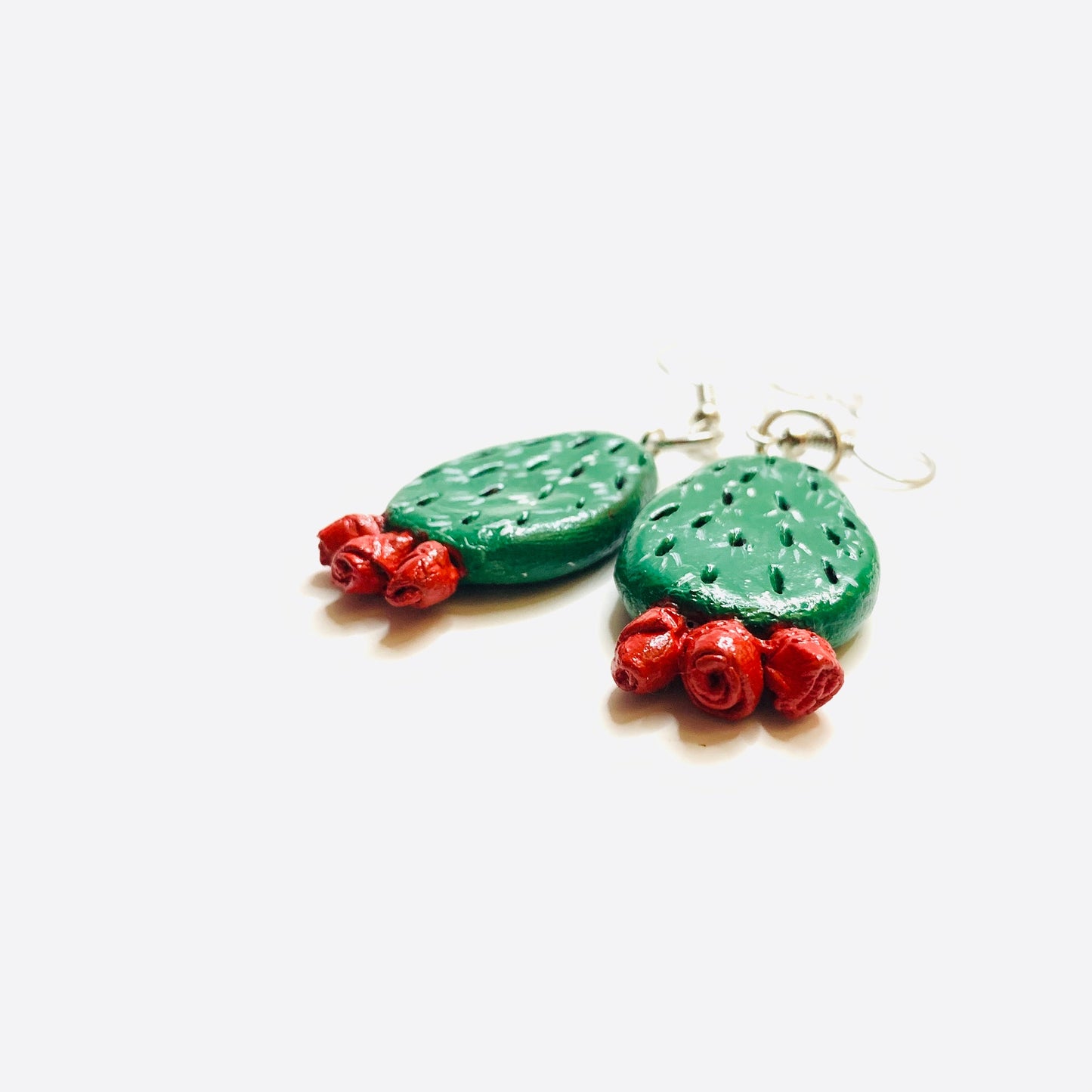 Glamorous Carved Cactus Earrings Clay Jewelry Mexico Red Flowers Folk ArtWear Fashion Summer Girls Women Gift Aretes Nopales Mujer Claywelry