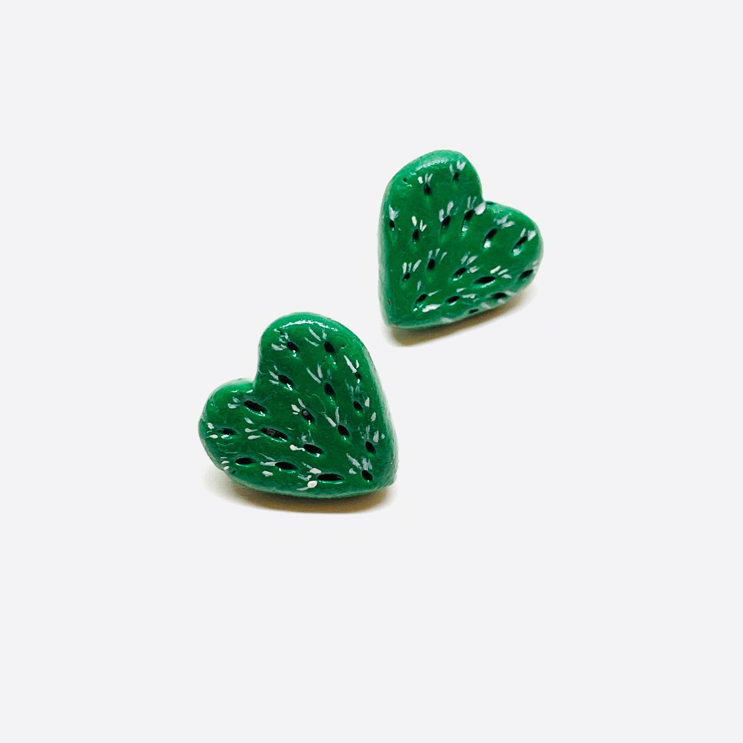 Lovely Multi-Punctured-Carved Cactus Heart Stud Earrings Clay Jewelry Mexico Folk ArtToWear Birthday Gift Idea Girls Women Claywelry Aretes