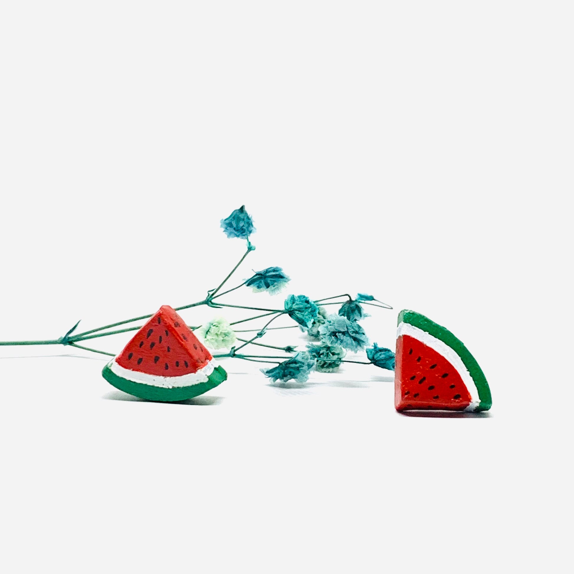 Watermelon Clay Stud Earrings Mexican Artisan Designed Handmade HandPainted Food Jewelry Mexico FolkArt WearableArt Girl Sandia Aretes Barro