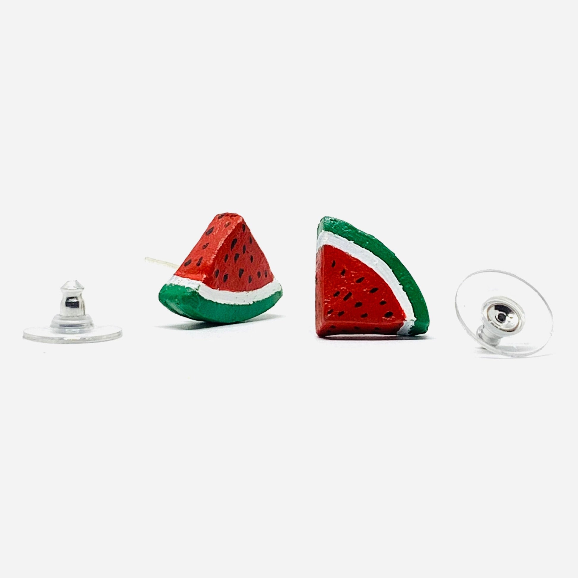 Watermelon Clay Stud Earrings Mexican Artisan Designed Handmade HandPainted Food Jewelry Mexico FolkArt WearableArt Girl Sandia Aretes Barro