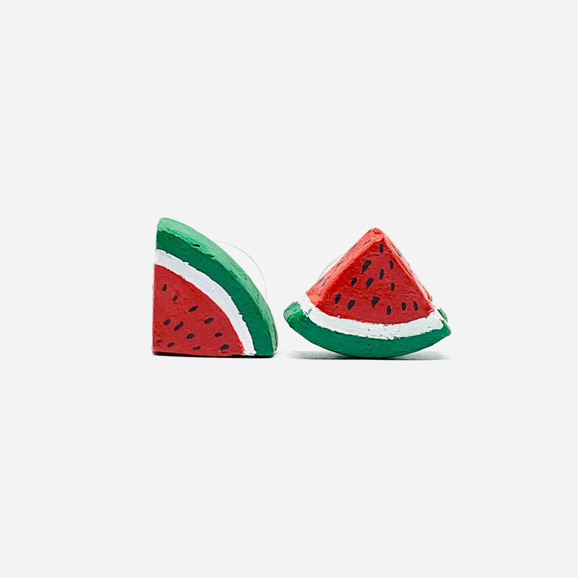 Watermelon Clay Stud Earrings Mexican Artisan Designed Handmade HandPainted Food Jewelry Mexico FolkArt WearableArt Girl Sandia Aretes Barro