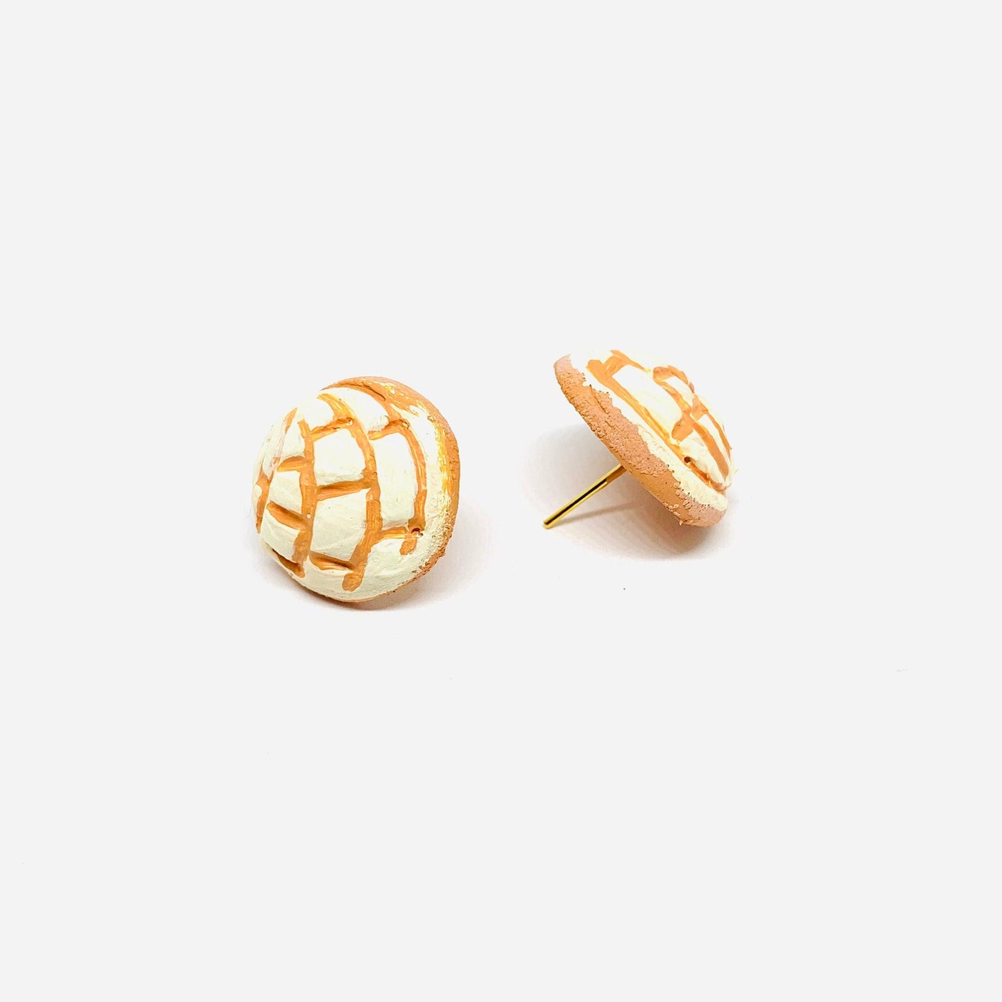 Vanilla Clay Concha Stud Earrings Mexican Food Jewelry Handcrafted HandPainted Mexico FolkArt Girl Birthday Gift Idea Conchitas Aretes Barro