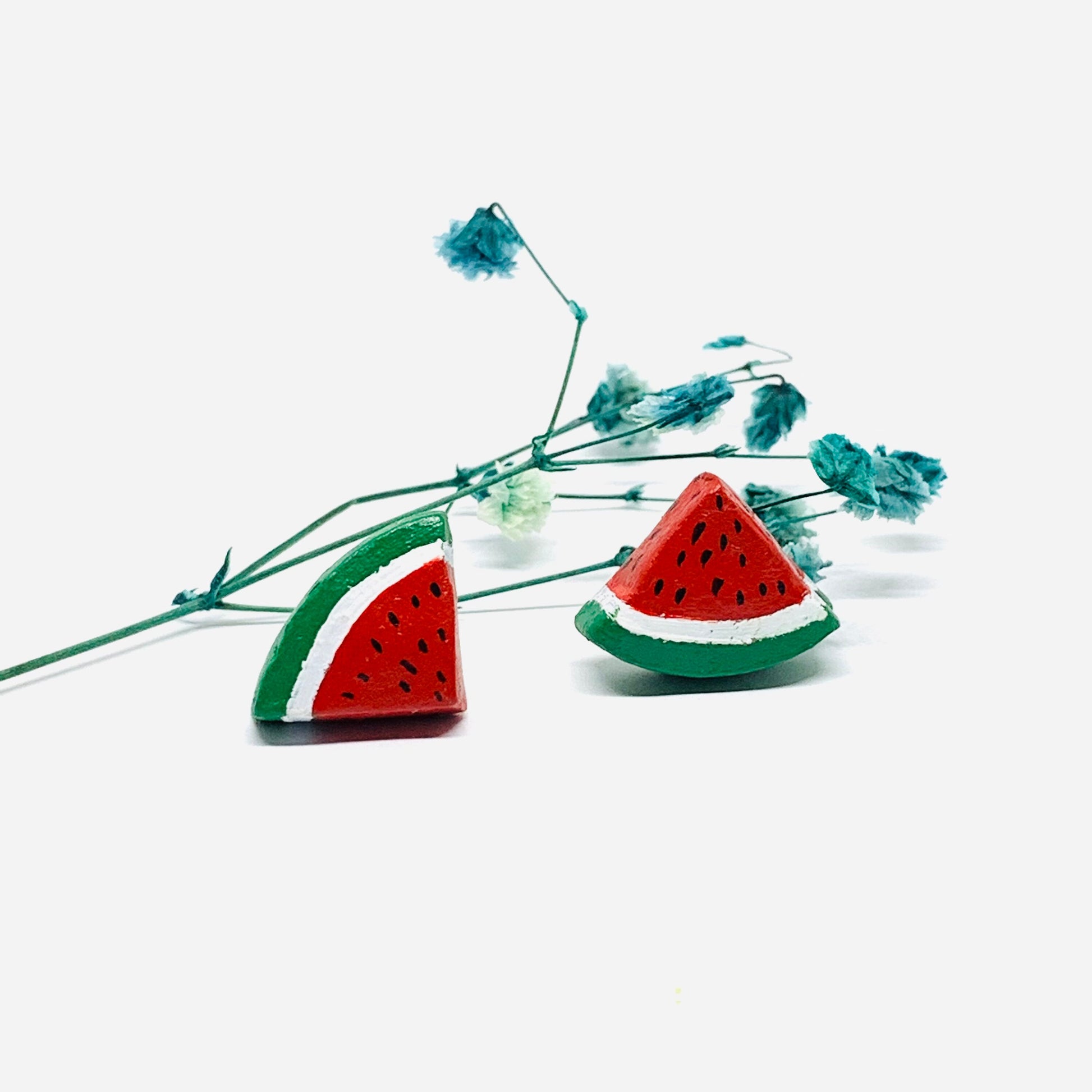 Watermelon Clay Stud Earrings Mexican Artisan Designed Handmade HandPainted Food Jewelry Mexico FolkArt WearableArt Girl Sandia Aretes Barro