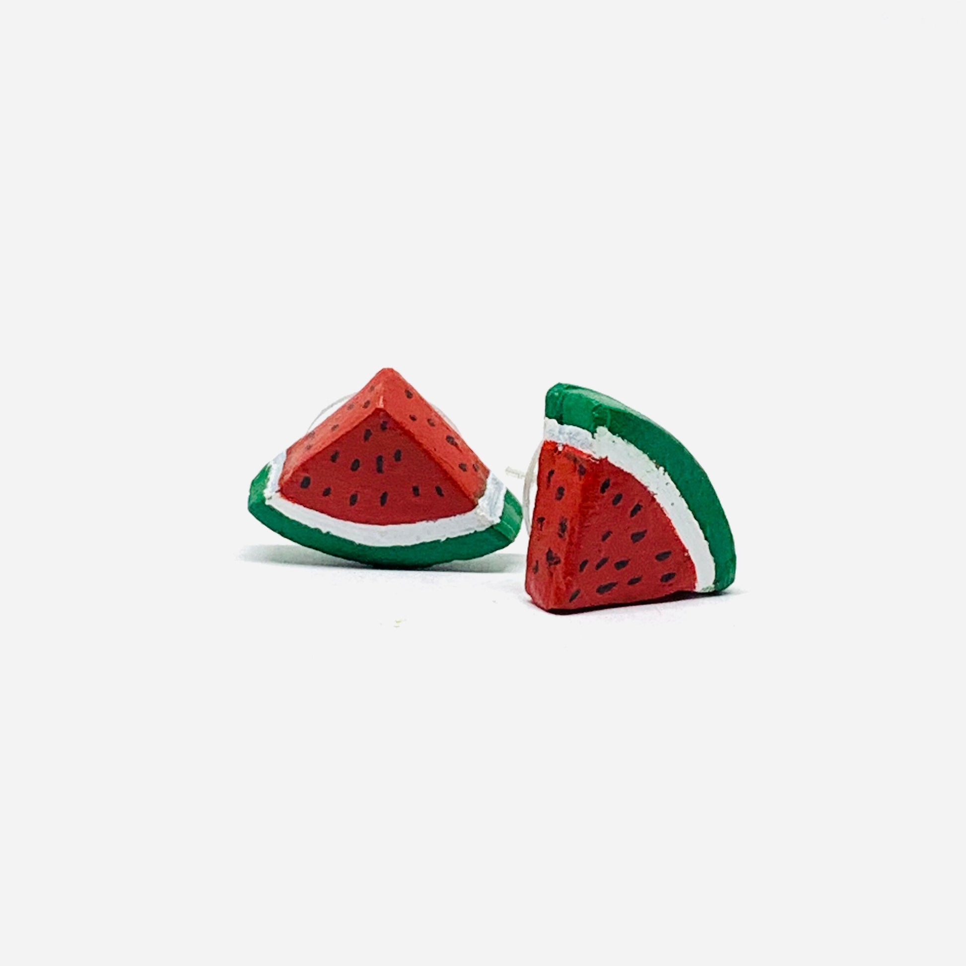 Watermelon Clay Stud Earrings Mexican Artisan Designed Handmade HandPainted Food Jewelry Mexico FolkArt WearableArt Girl Sandia Aretes Barro