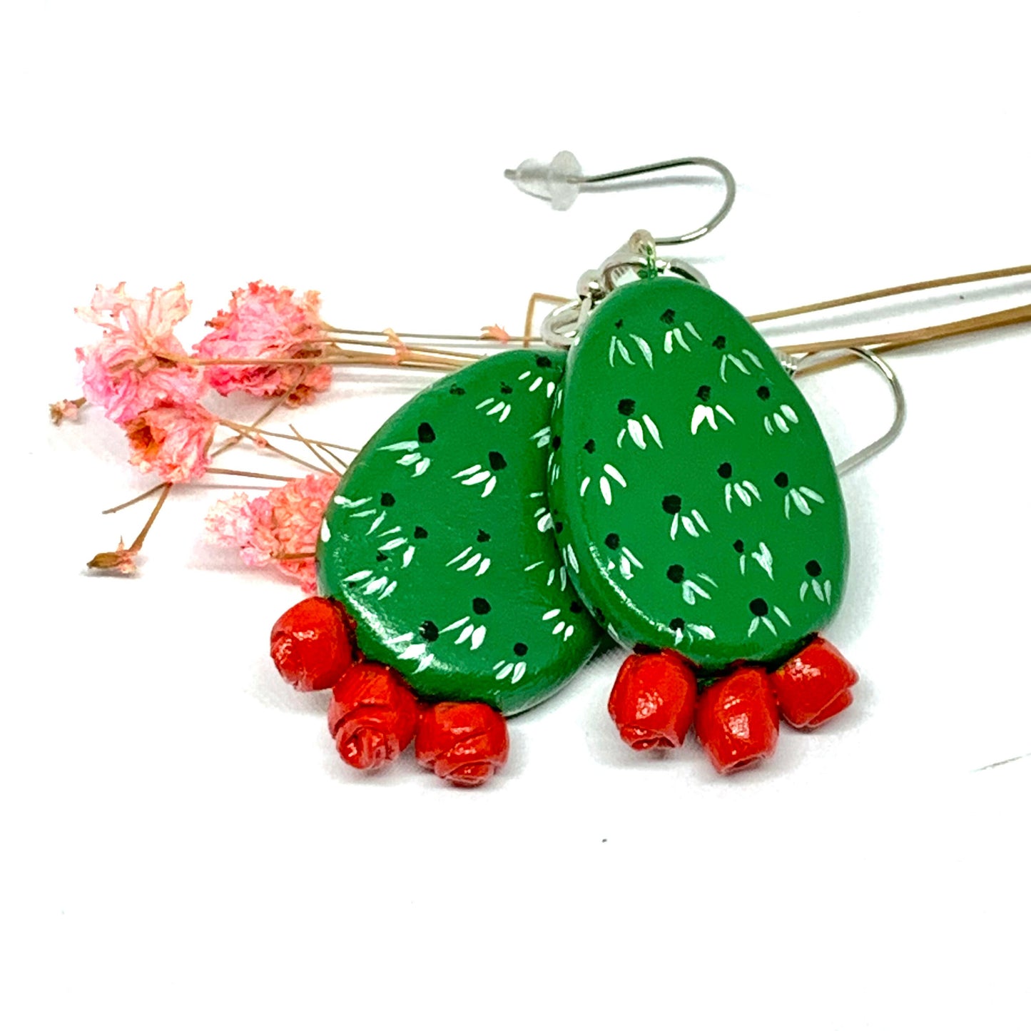 Trendy Clay Cactus Earrings Ethnic Artisan Desiged Hand Painted Mexico Art to Wear Girl Fashion Food Jewelry Mexican Nopales Aretes de Mujer