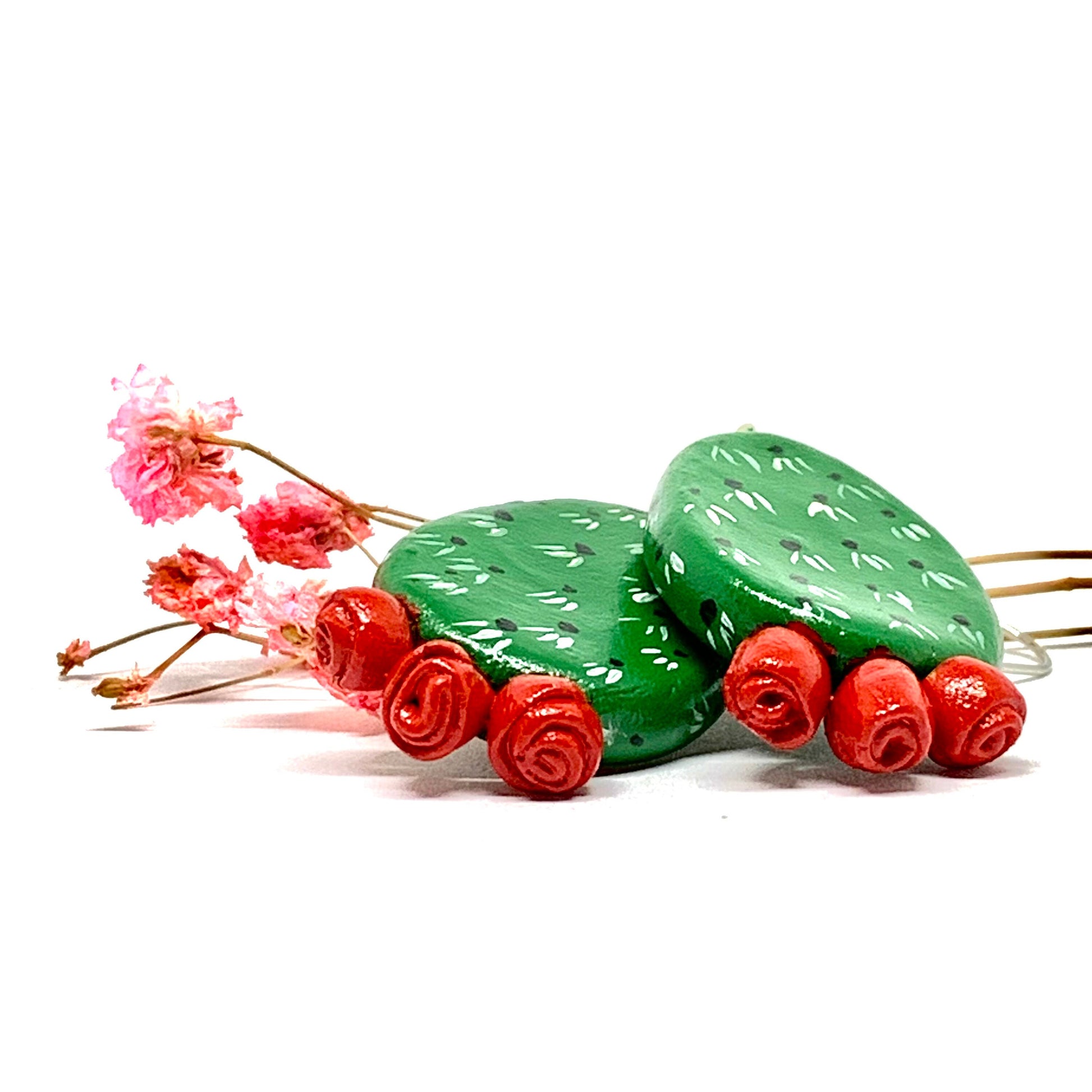 Trendy Clay Cactus Earrings Ethnic Artisan Desiged Hand Painted Mexico Art to Wear Girl Fashion Food Jewelry Mexican Nopales Aretes de Mujer