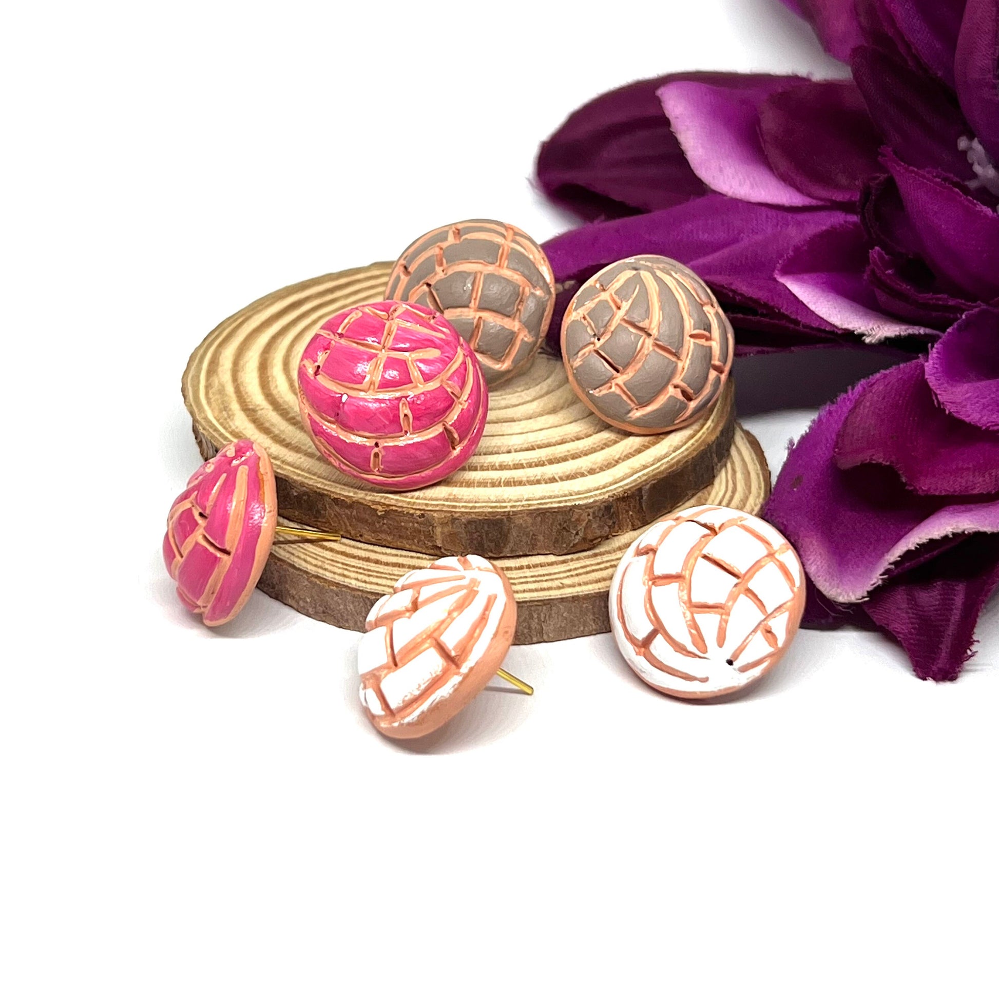 Conchita Clay Earrings Set Food Jewelry Sweet Bread Concha Mexican Earrings Vanilla Chocolate & Strawberry Women Girls Casual Fashion Gift
