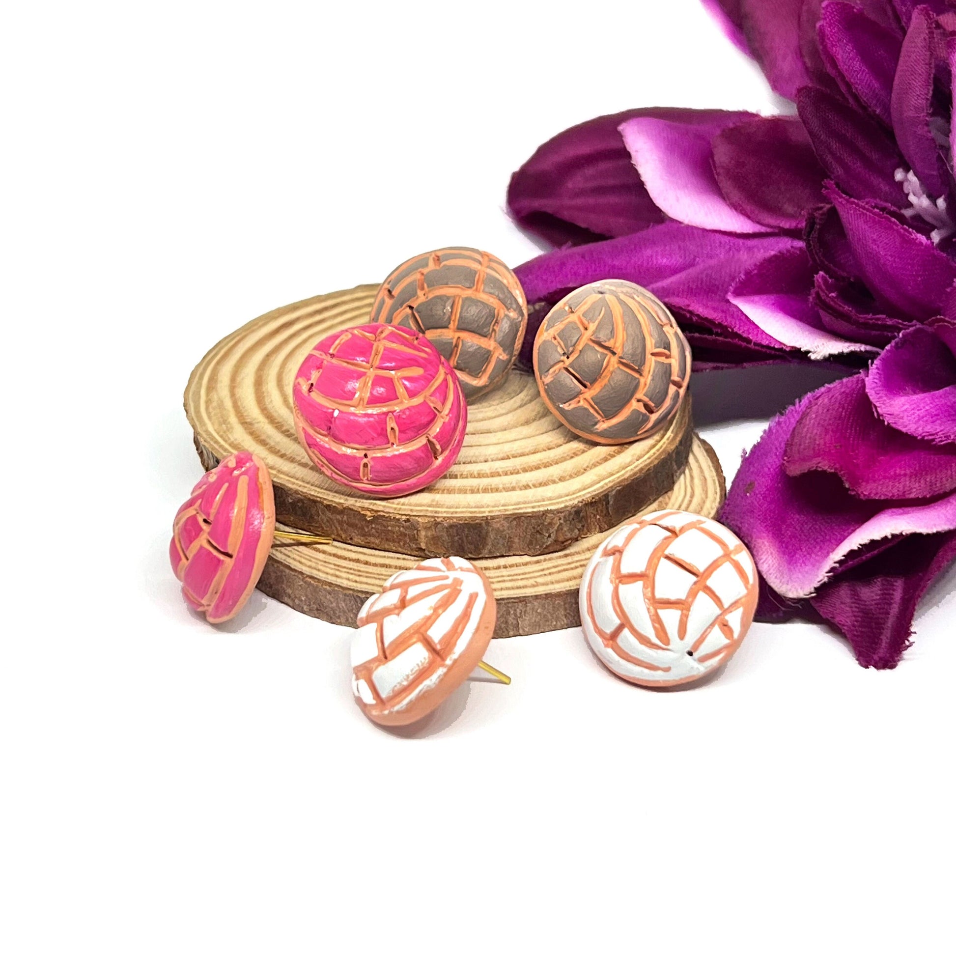 Conchitas Earrings Clay Food Jewelry Mexican Concha Stud Earrings Set Hand Painted Handmade Aretes Mexico Vainilla Fresa Chocolate Gift Idea