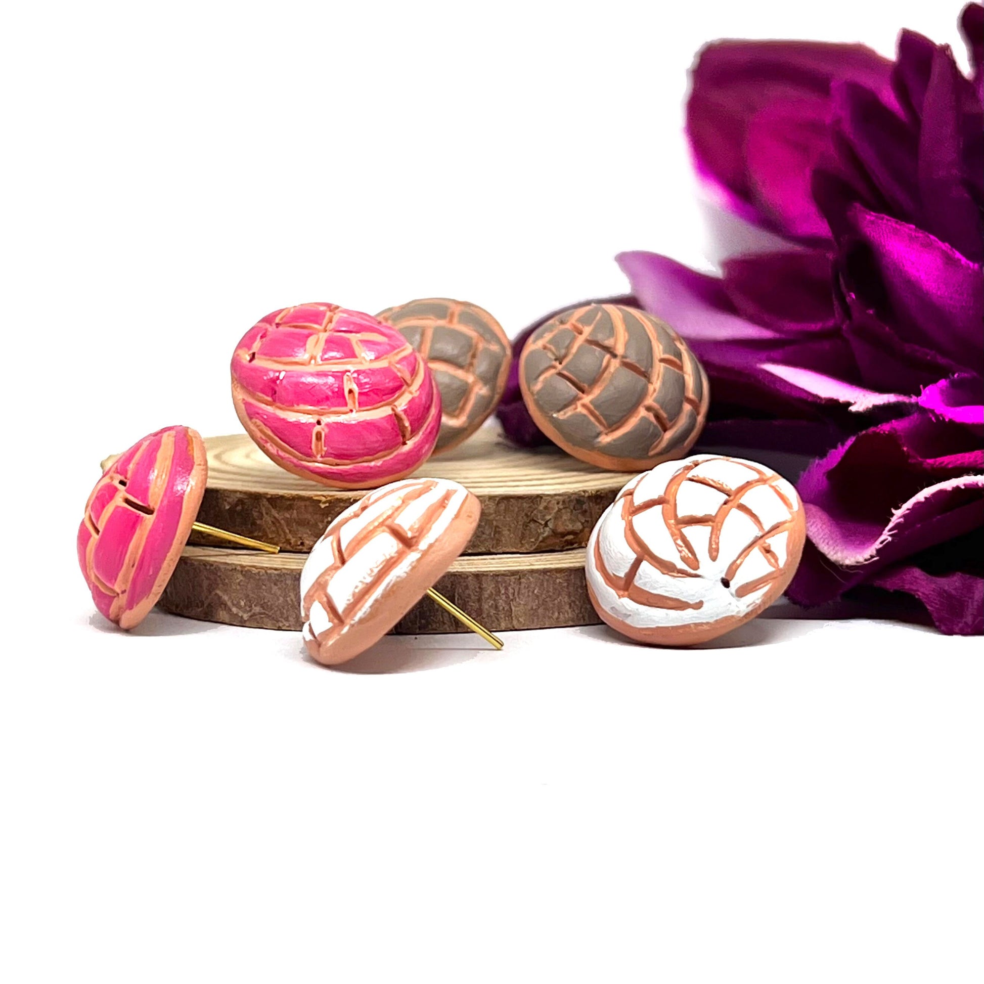 Conchitas Earrings Clay Food Jewelry Mexican Concha Stud Earrings Set Hand Painted Handmade Aretes Mexico Vainilla Fresa Chocolate Gift Idea