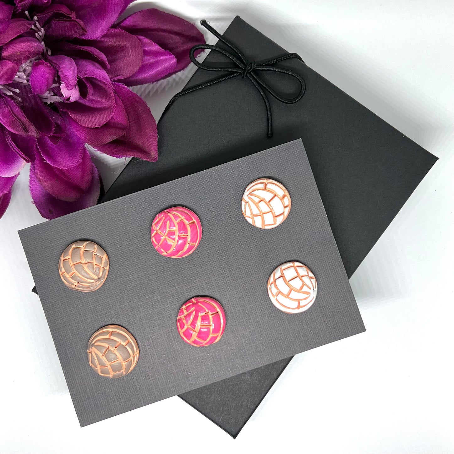 Conchita Clay Earrings Set Food Jewelry Sweet Bread Concha Mexican Earrings Vanilla Chocolate & Strawberry Women Girls Casual Fashion Gift