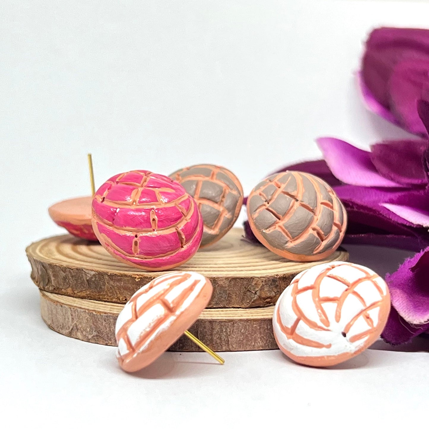 Conchitas Earrings Clay Food Jewelry Mexican Concha Stud Earrings Set Hand Painted Handmade Aretes Mexico Vainilla Fresa Chocolate Gift Idea