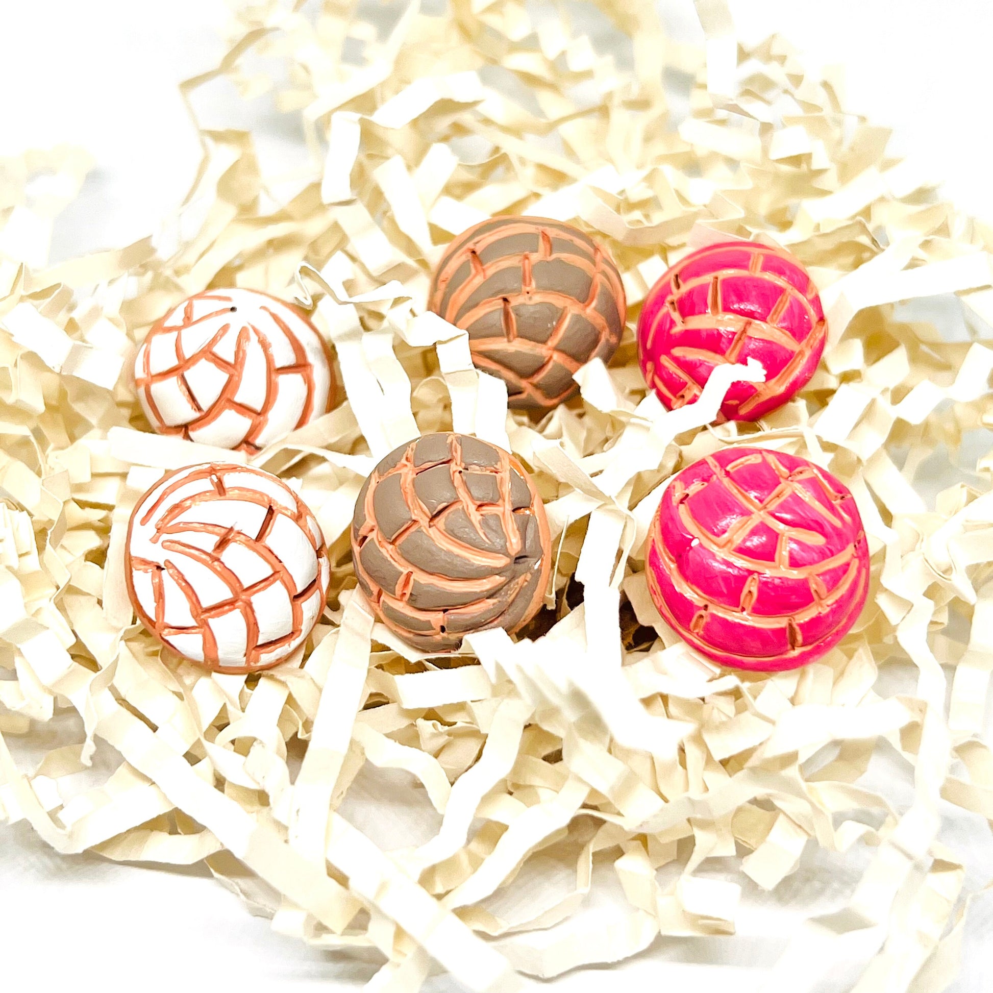 Conchita Clay Earrings Set Food Jewelry Sweet Bread Concha Mexican Earrings Vanilla Chocolate & Strawberry Women Girls Casual Fashion Gift