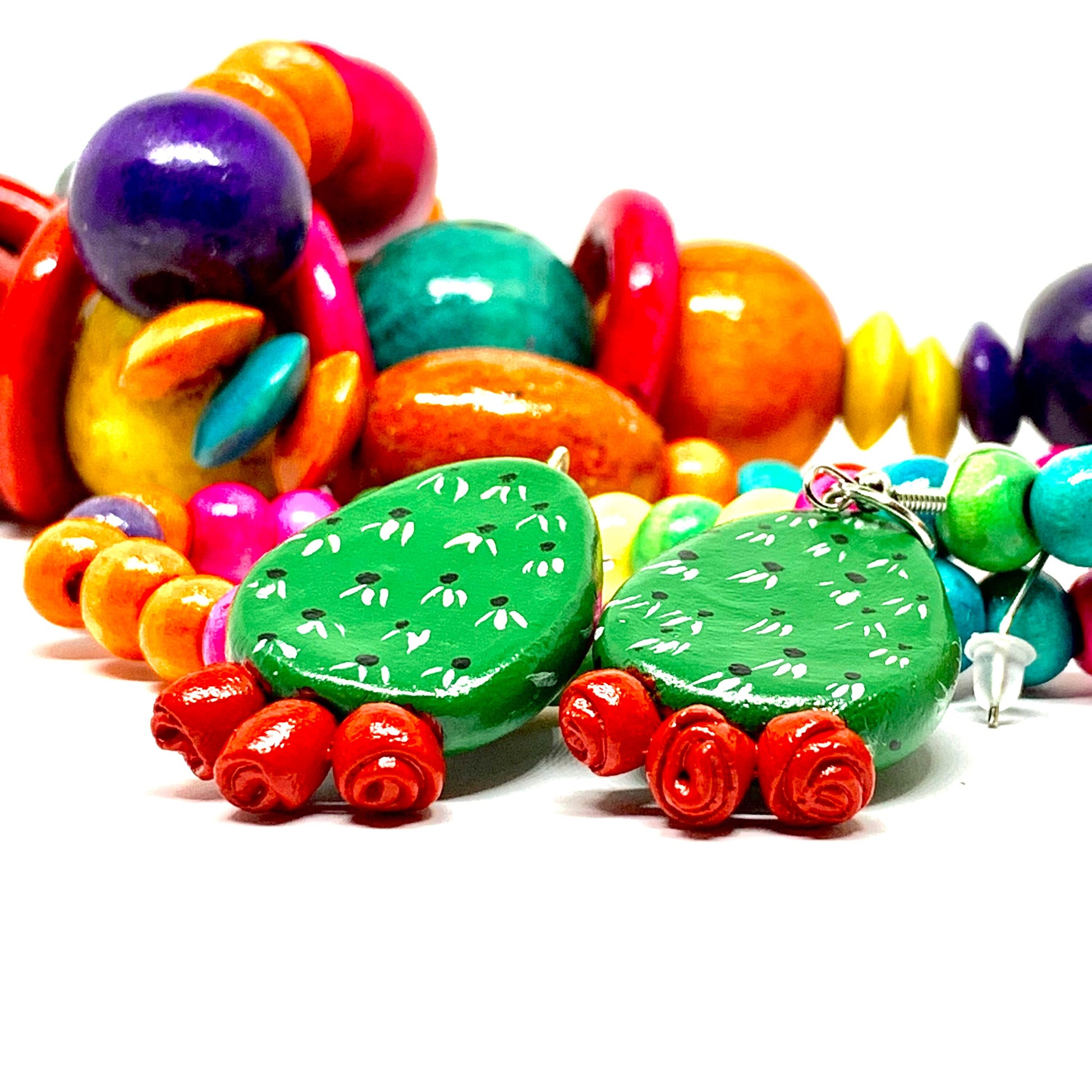 Glamorous Cactus Earrings Natural Clay Handmade Hand Painted Green Cactus Drop and Dangle Pendants Women Girls Gift Nopal Nopalitos Aretes
