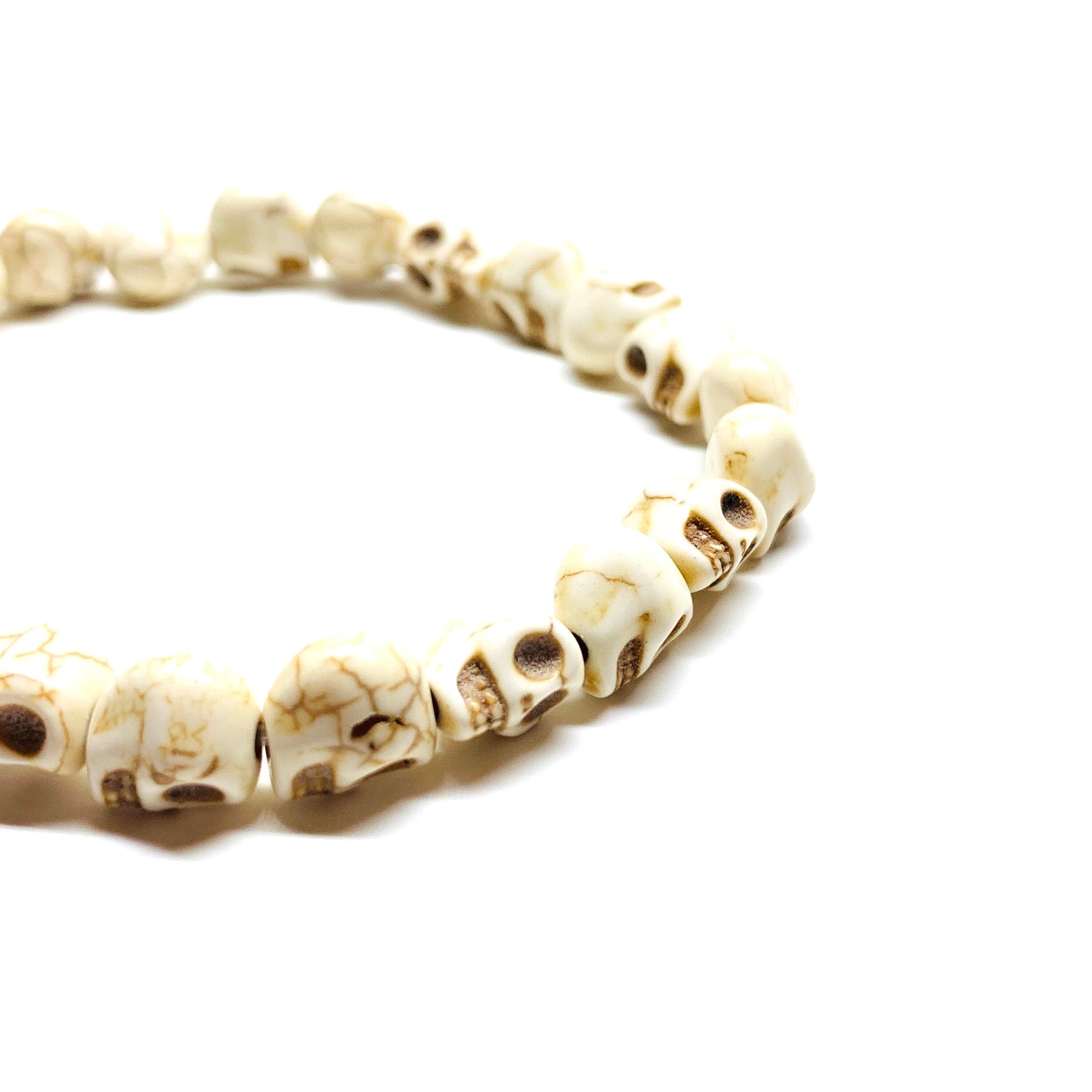 Skull Bracelet Skull Beads Wristband Men Skull Jewelry Unisex Skeleton Calaveras Pulsera Men's Jewelry Beige Casual Fashion Day of the Dead