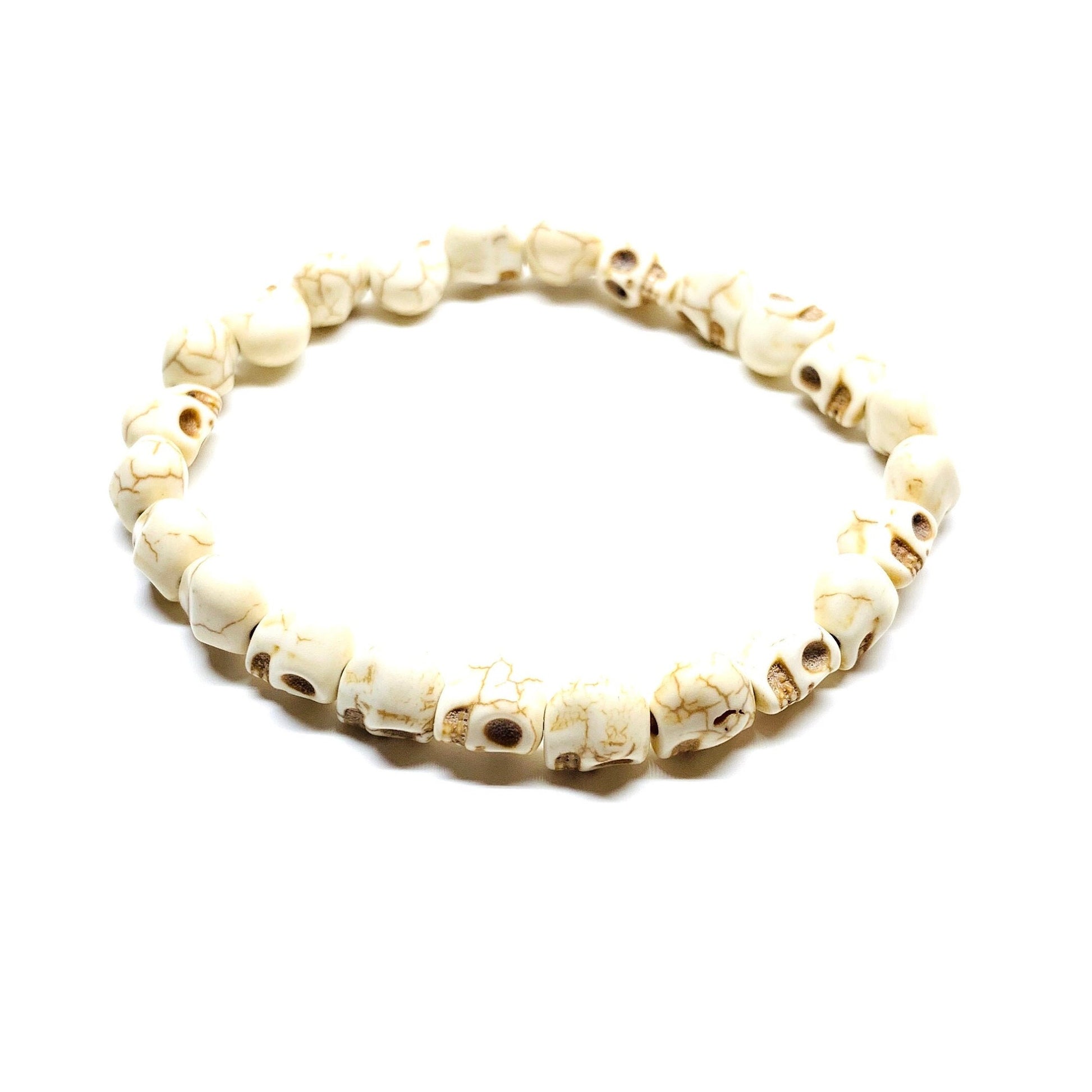 Skull Bracelet Skull Beads Wristband Men Skull Jewelry Unisex Skeleton Calaveras Pulsera Men's Jewelry Beige Casual Fashion Day of the Dead