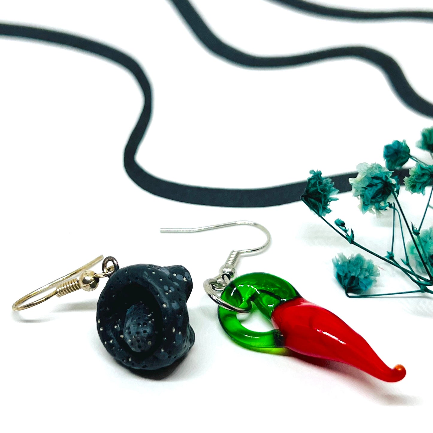 Mexican Jewelry Clay Earrings Molcajete Jalapeno Folk Art Mortar Lamp Glass Red Chili Asymmetrical Drop and Dangle Earrings Women Girls Gift
