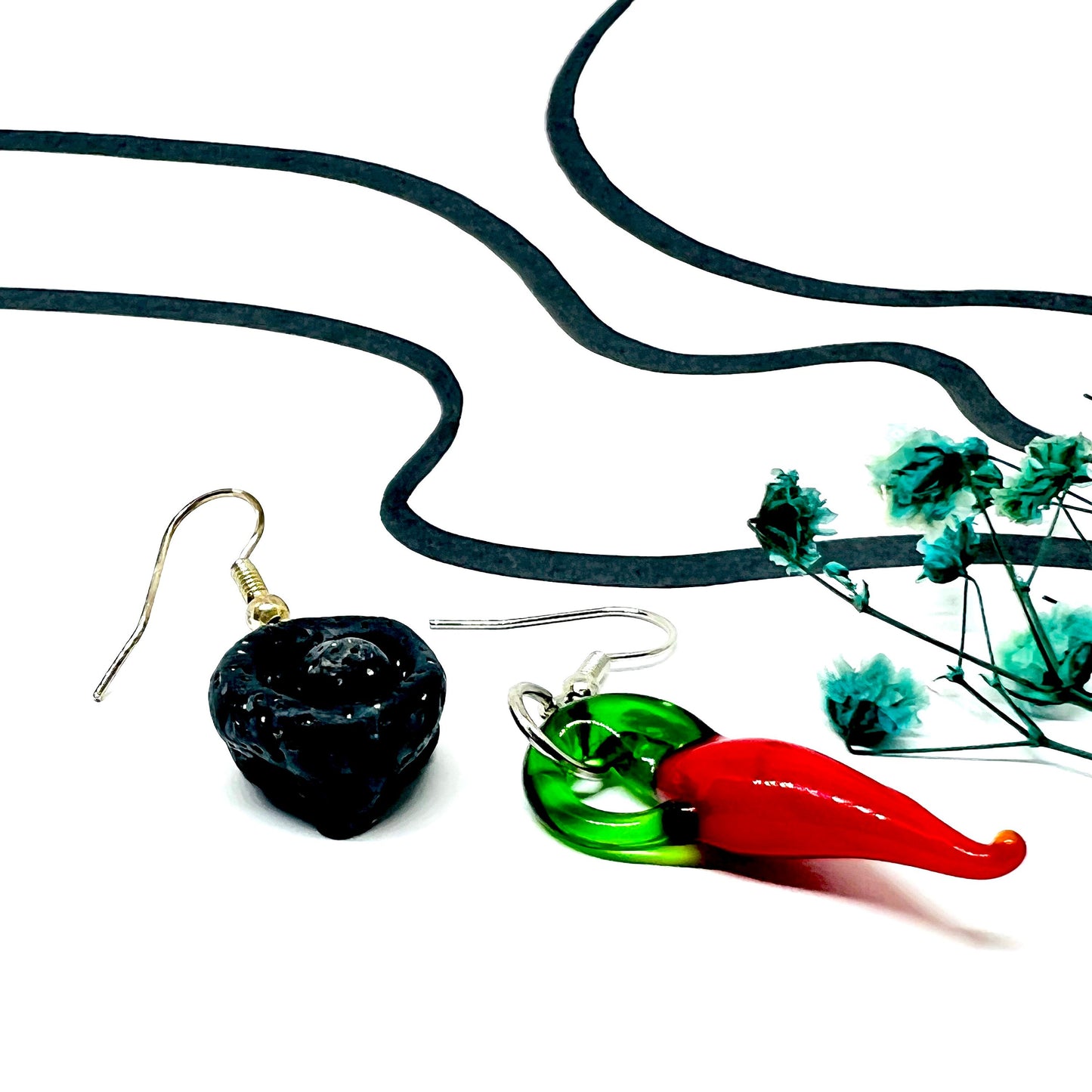 Mexican Jewelry Clay Earrings Molcajete Jalapeno Folk Art Mortar Lamp Glass Red Chili Asymmetrical Drop and Dangle Earrings Women Girls Gift
